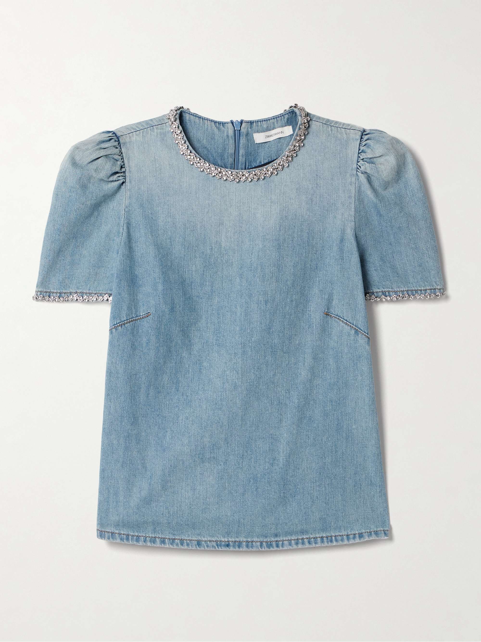 Crush crystal-embellished gathered denim top view