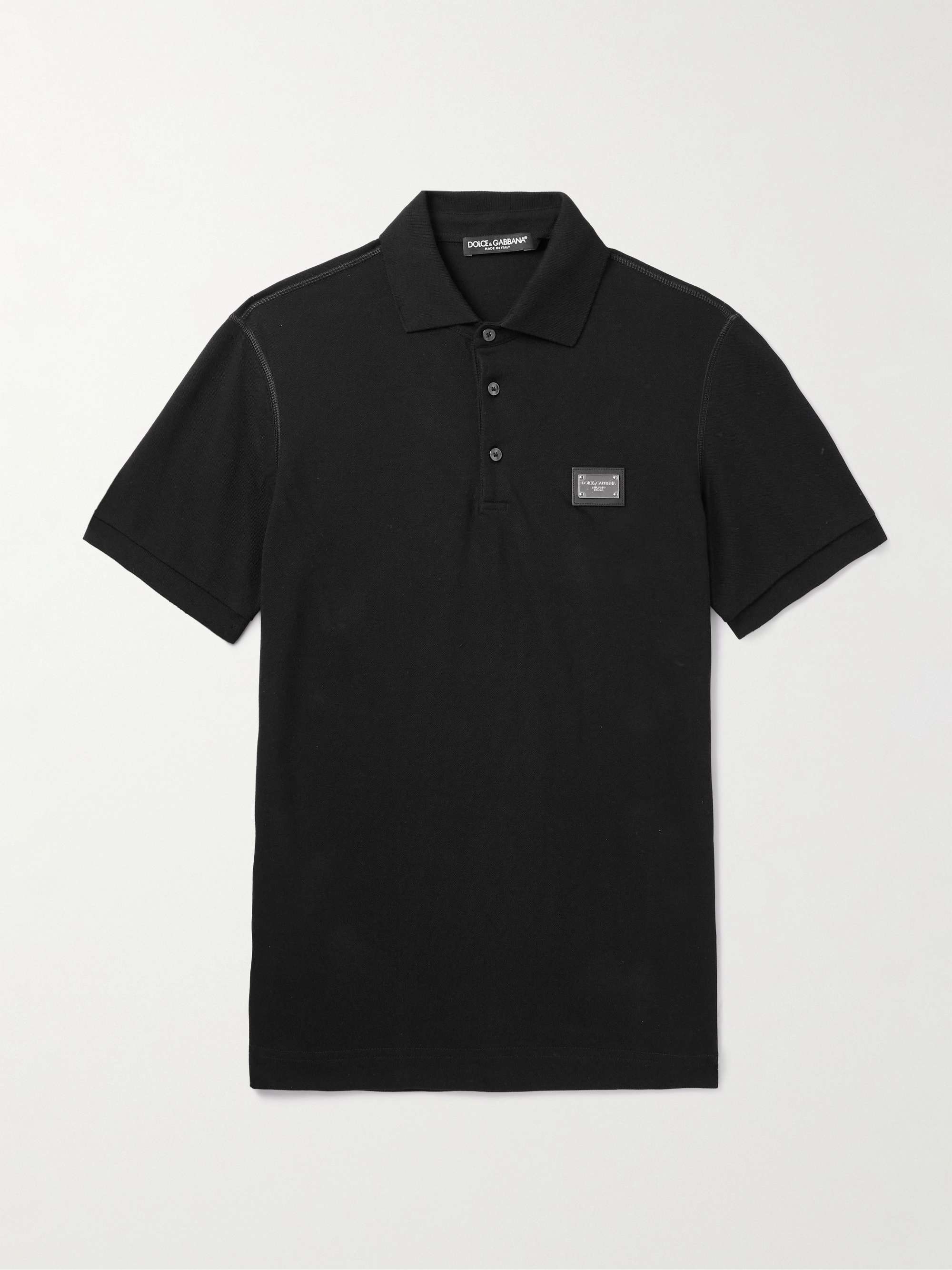 Leather-Trimmed Logo-Appliquéd Cotton-Piqué Polo Shirt view