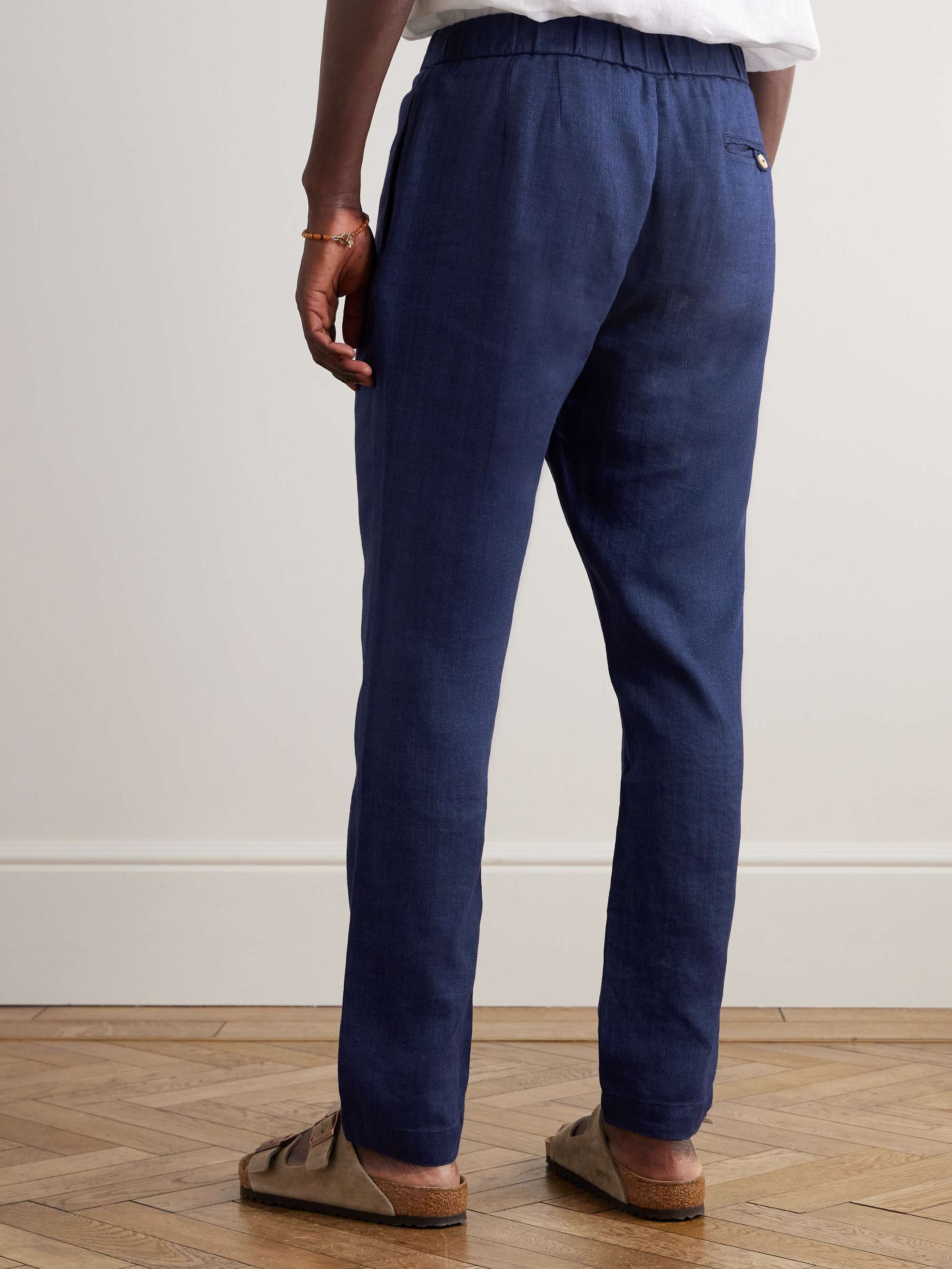 Oscar Straight-Leg Linen and Cotton-Blend Drawstring Trousers view