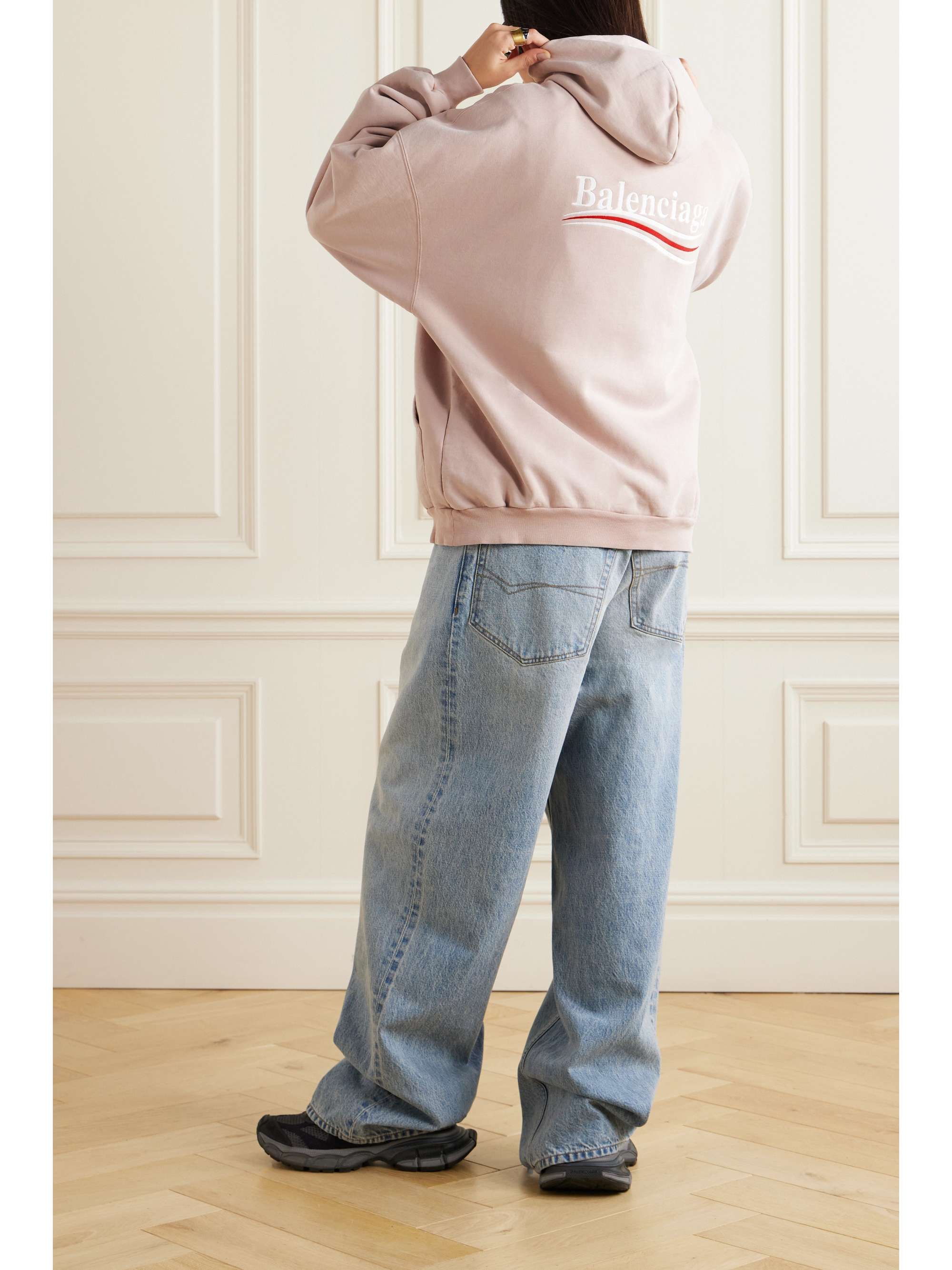 Logo-embroidered cotton-jersey hoodie view