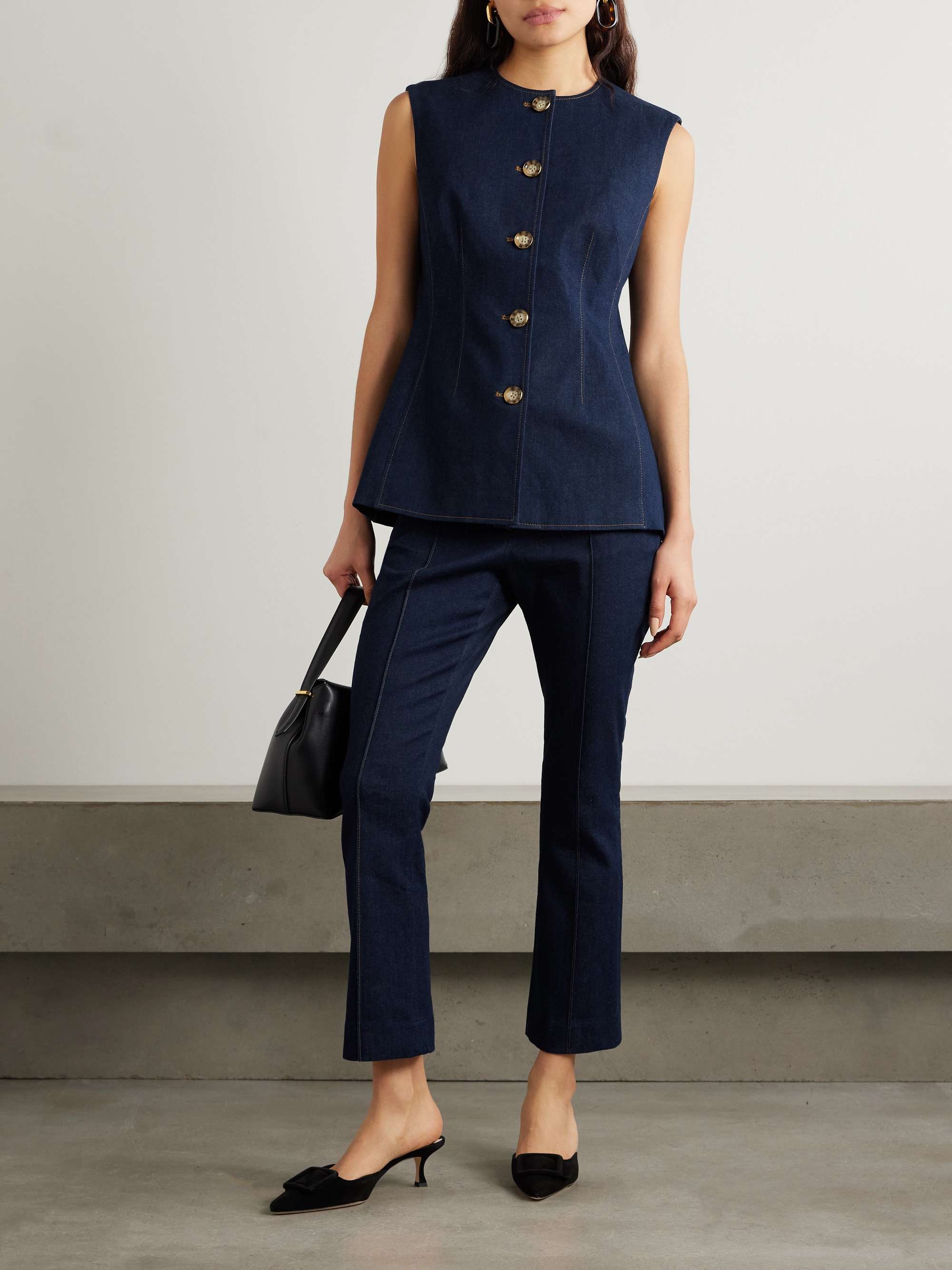 Tani cropped topstitched straight-leg jeans view