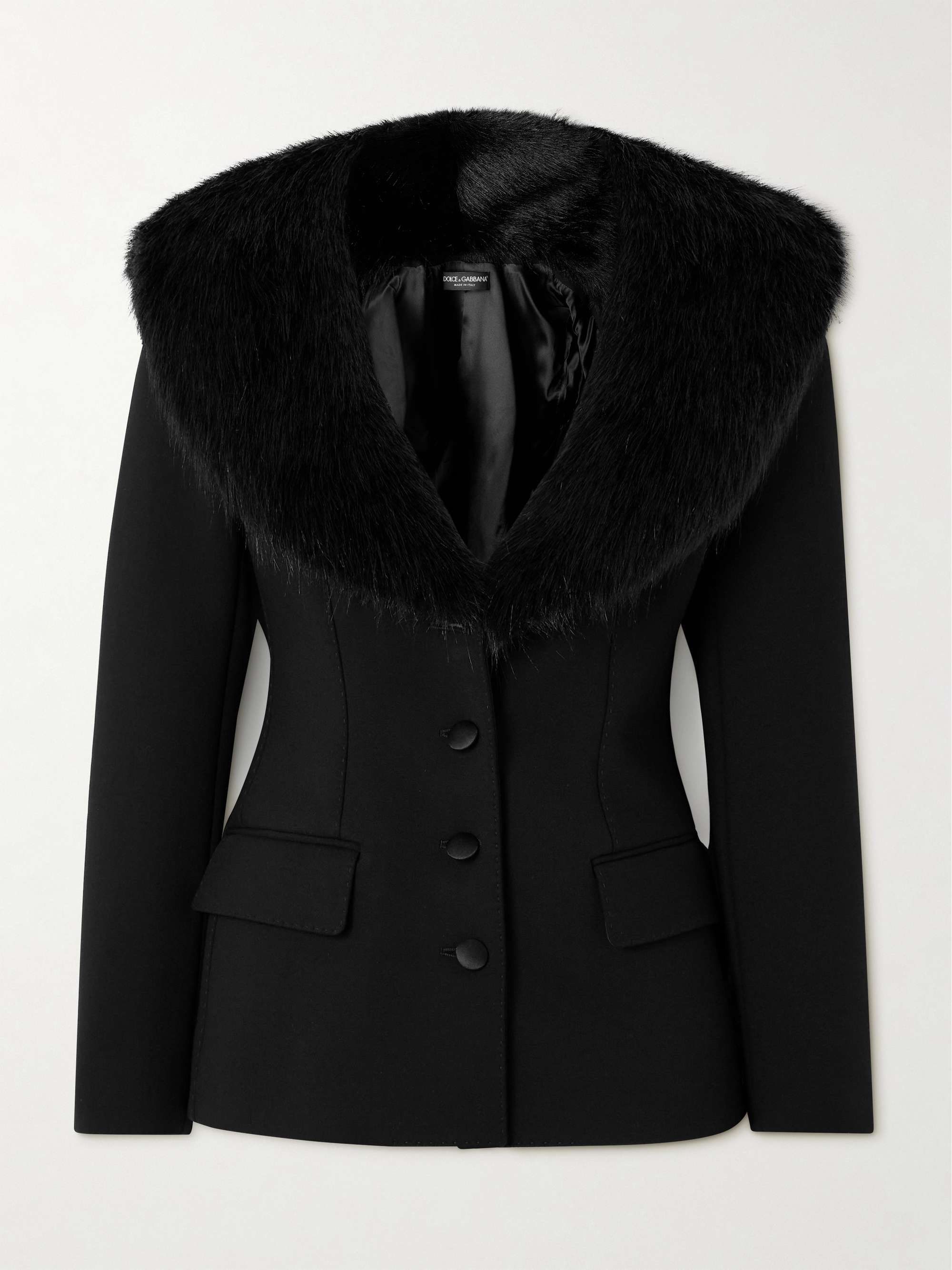 Faux fur-trimmed grain de poudre wool-blend blazer view