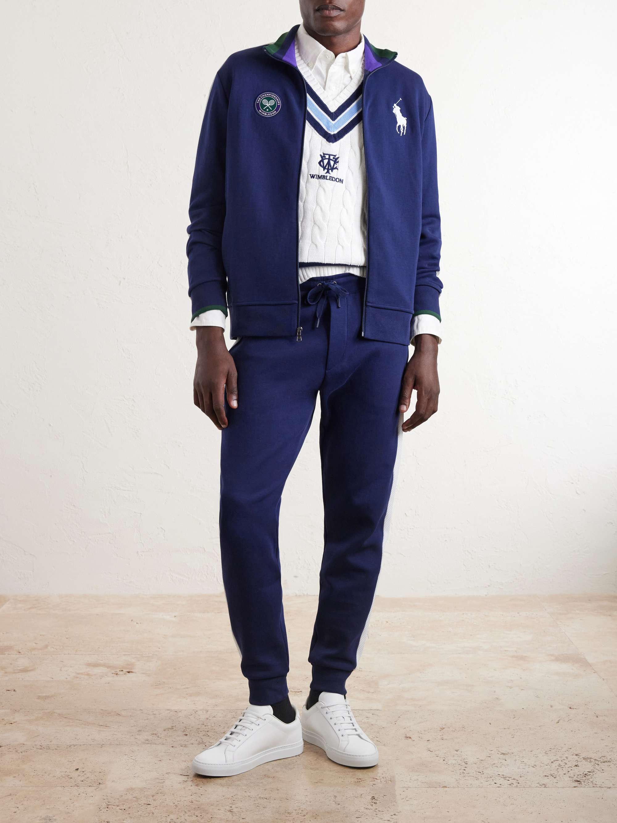 + Wimbledon Tapered Mesh-Trimmed Cotton-Blend Track Pants view