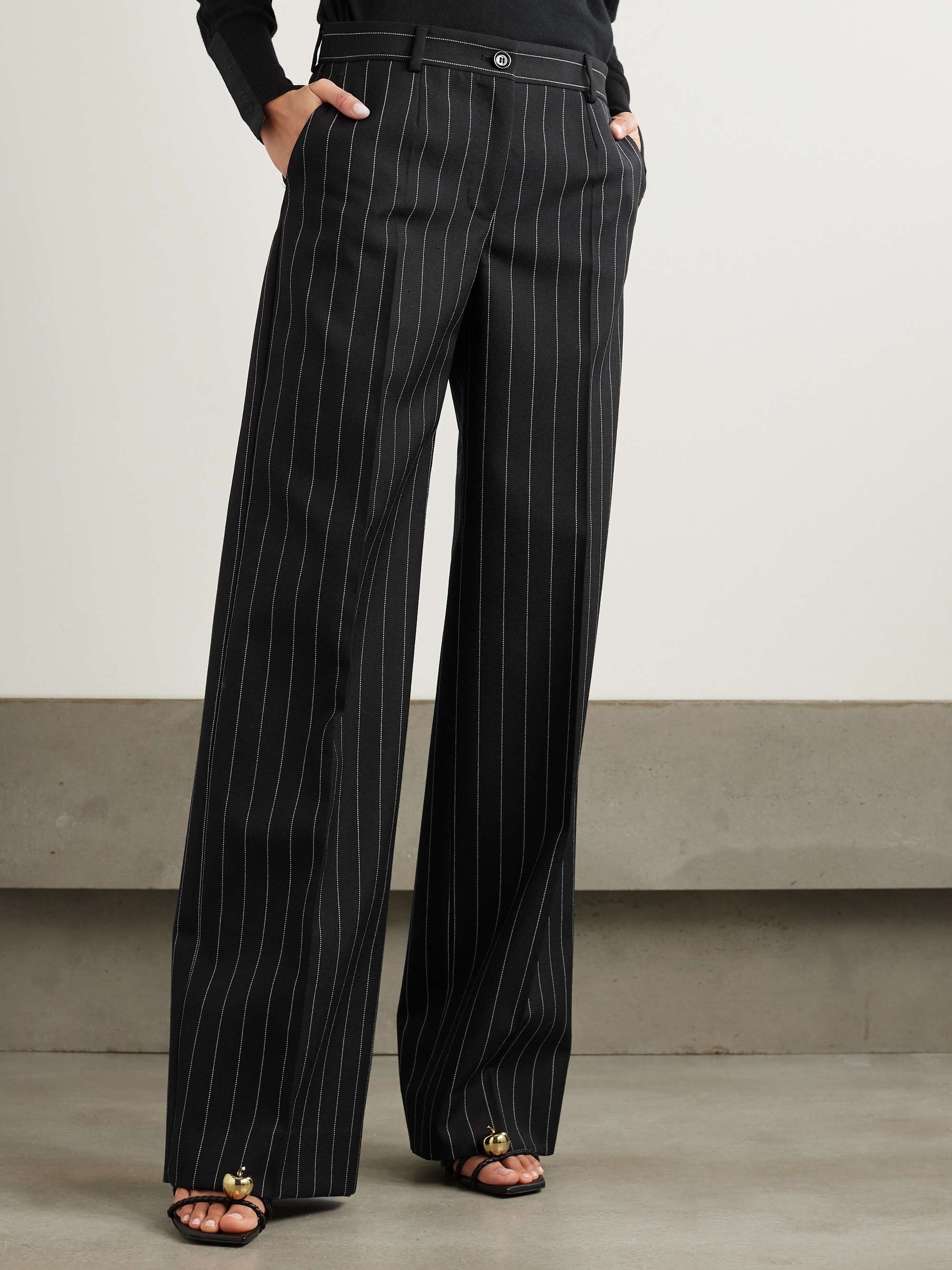 Pinstriped wool wide-leg pants view
