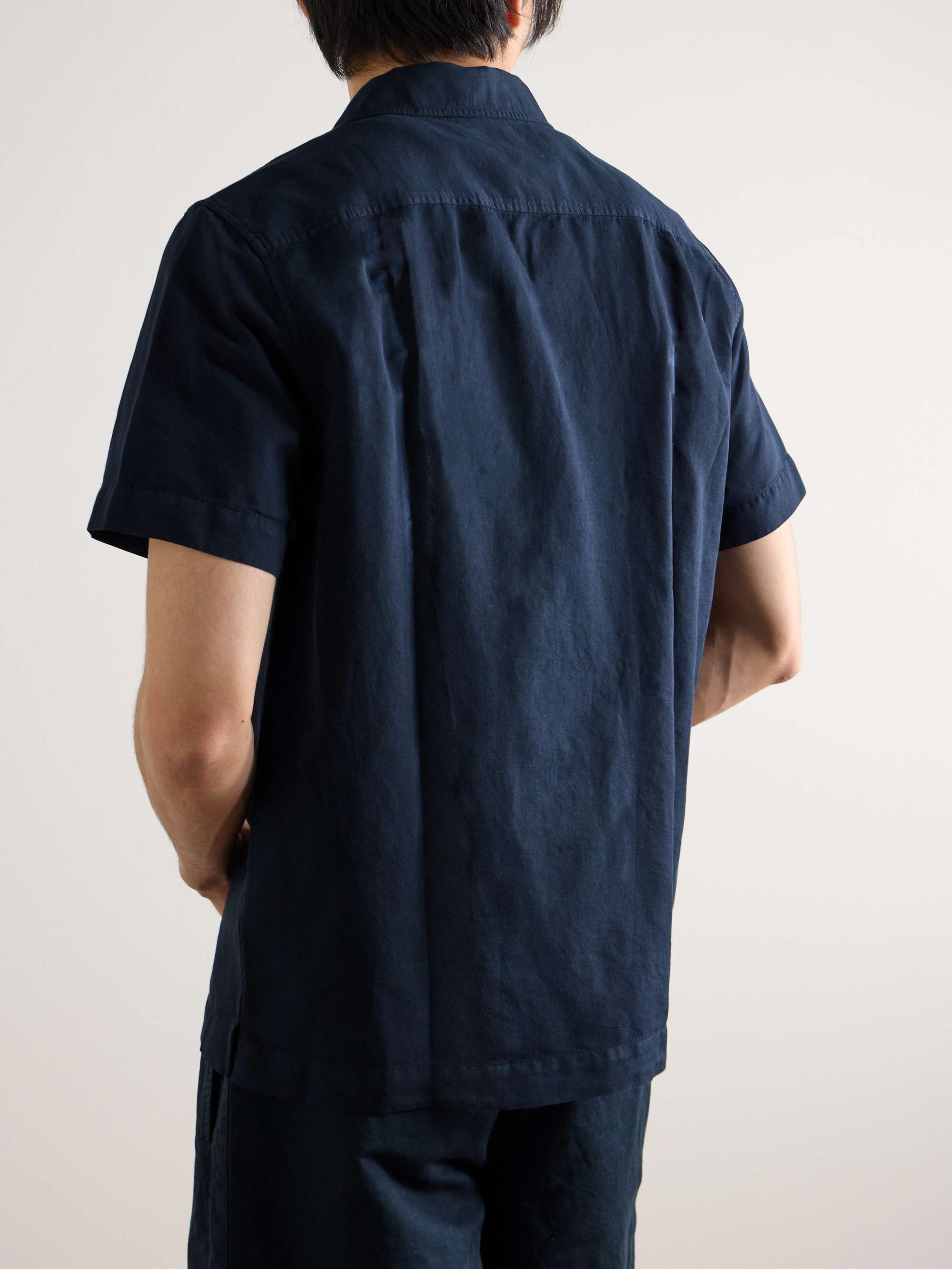 Michael Convertible-Collar Garment-Dyed Cotton and Linen-Blend Twill Shirt view