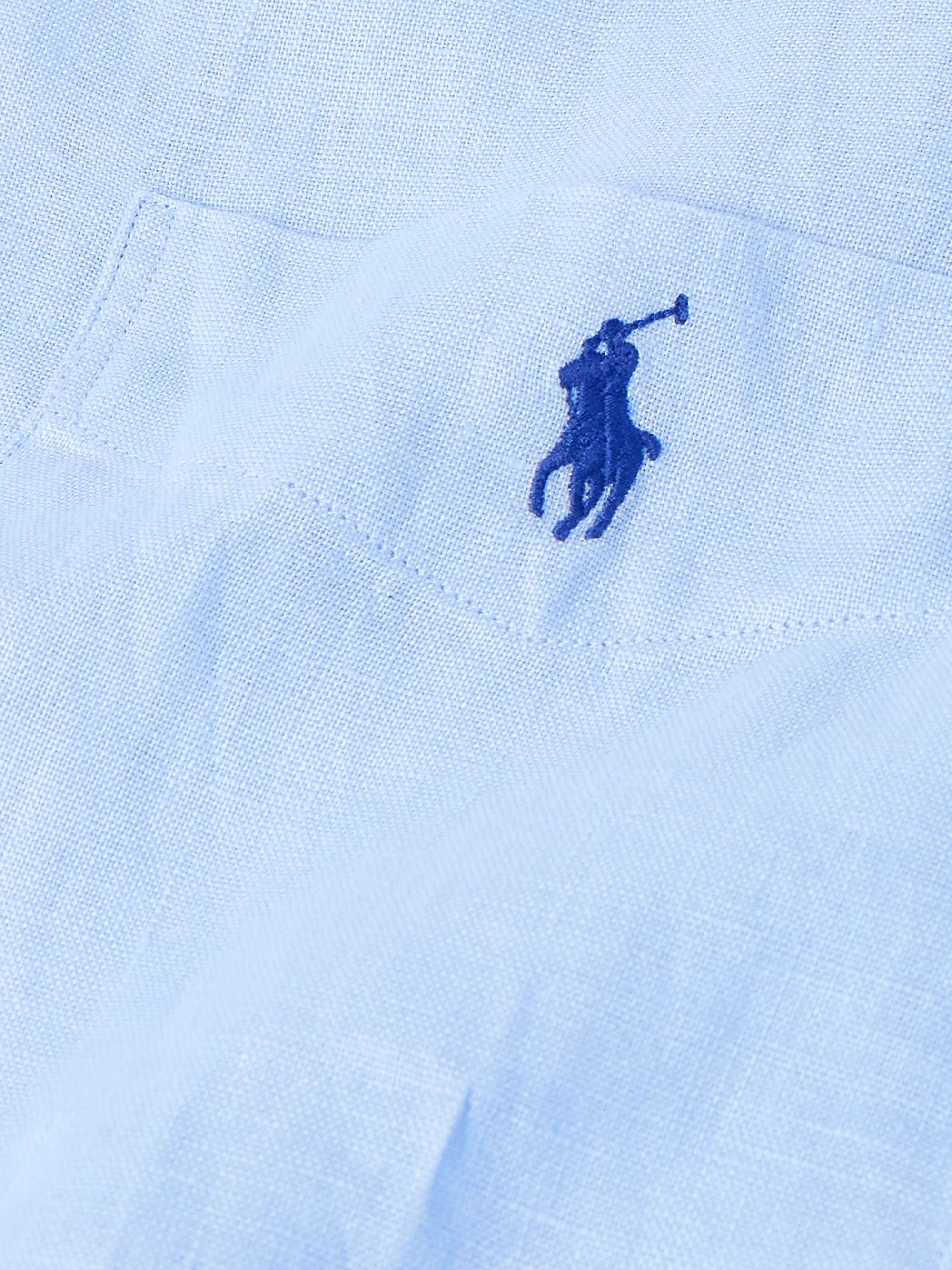 Convertible-Collar Logo-Embroidered Linen Shirt view