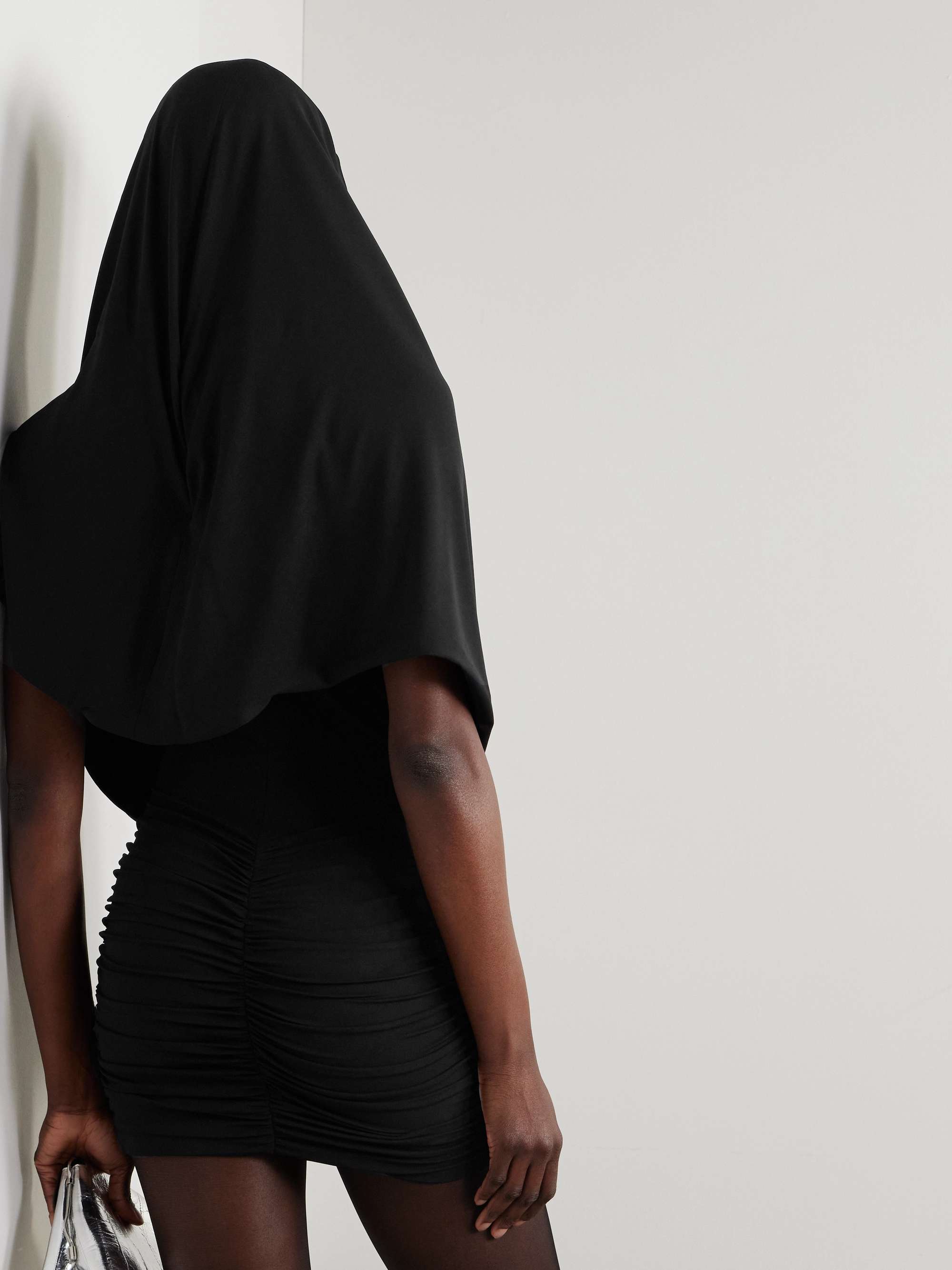 Hooded layered stretch-crepe mini dress view