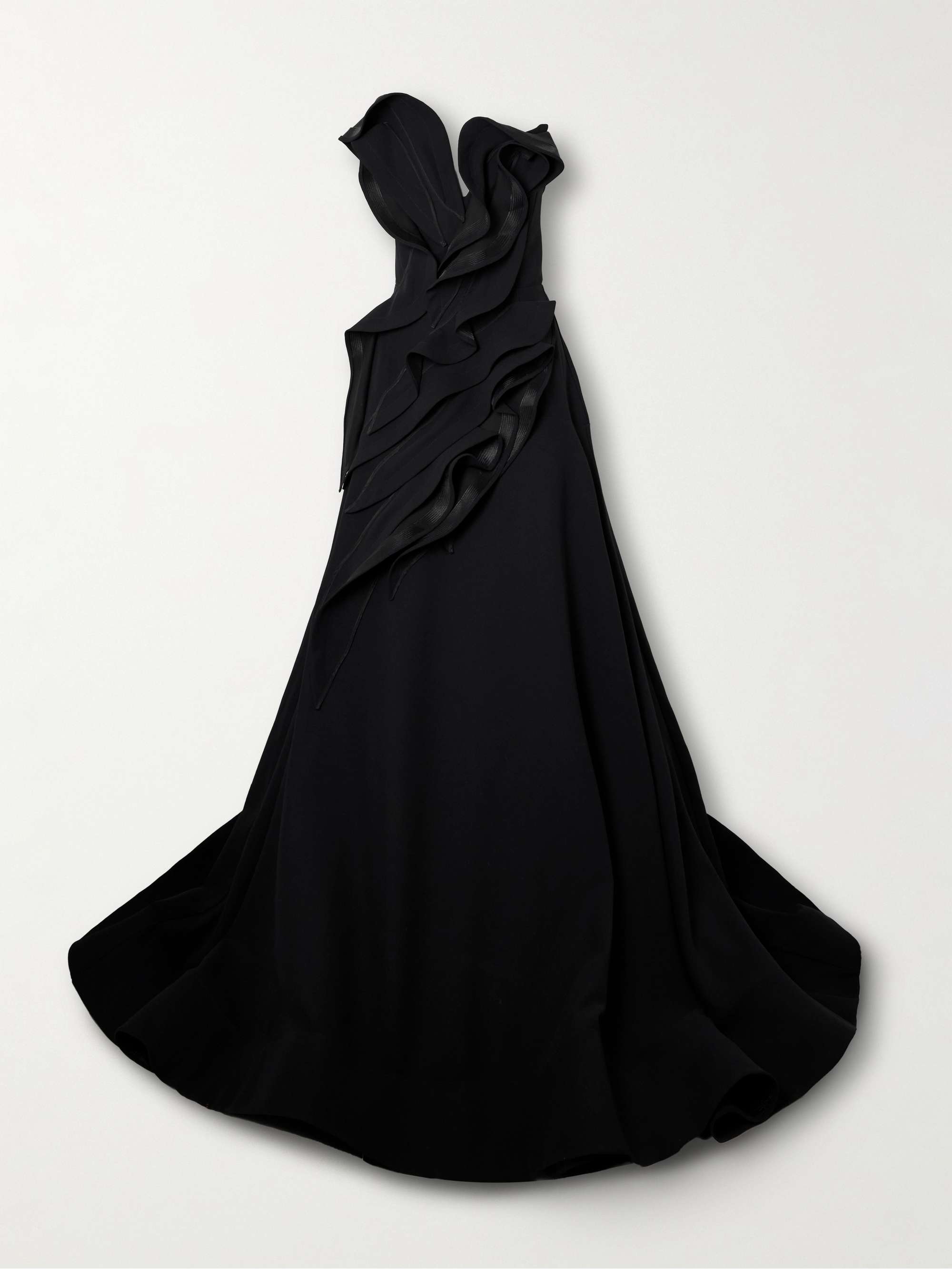 Ironworks strapless mesh-trimmed ruffled crepe gown view