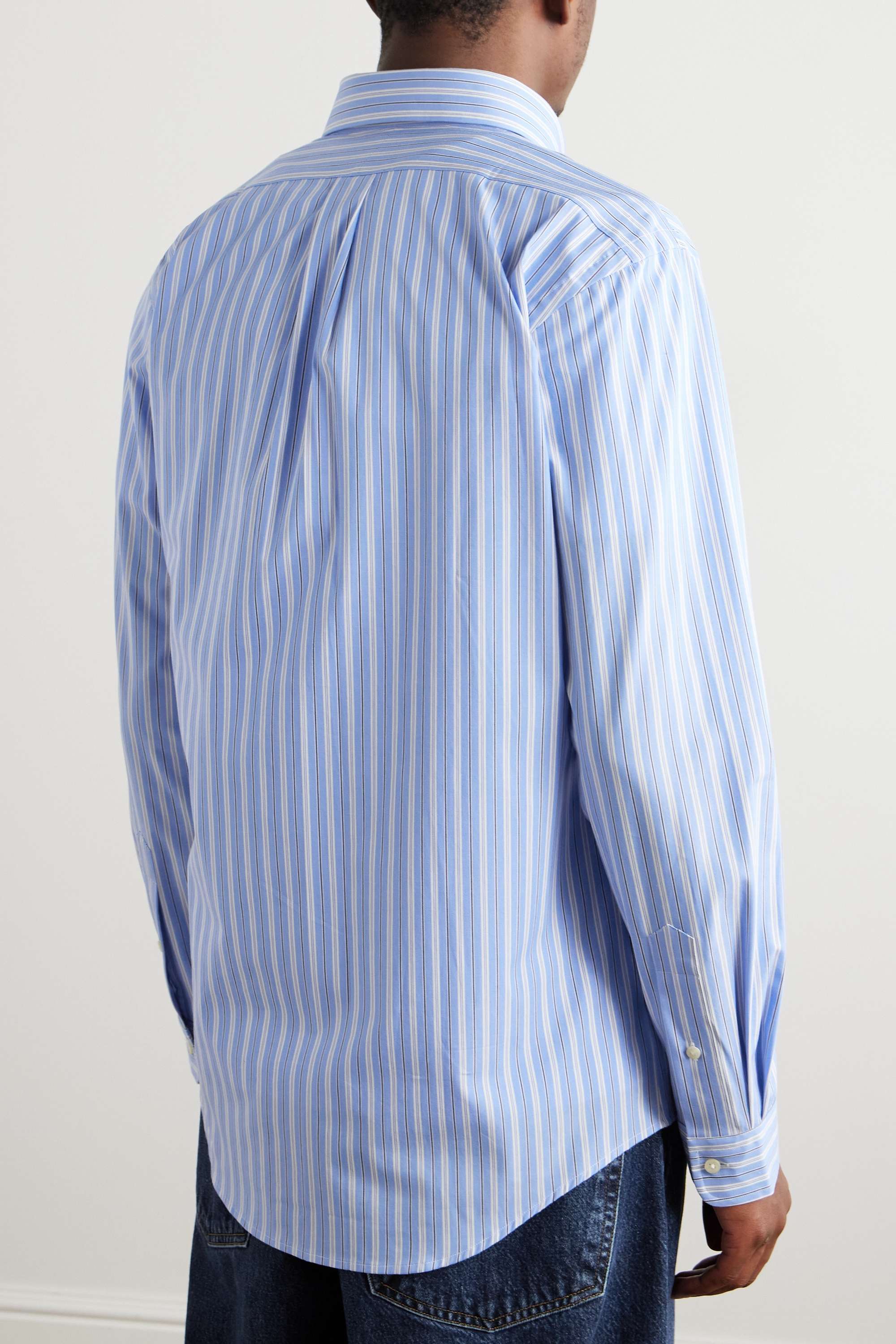Button-Down Collar Logo-Embroidered Striped Cotton-Blend Shirt view