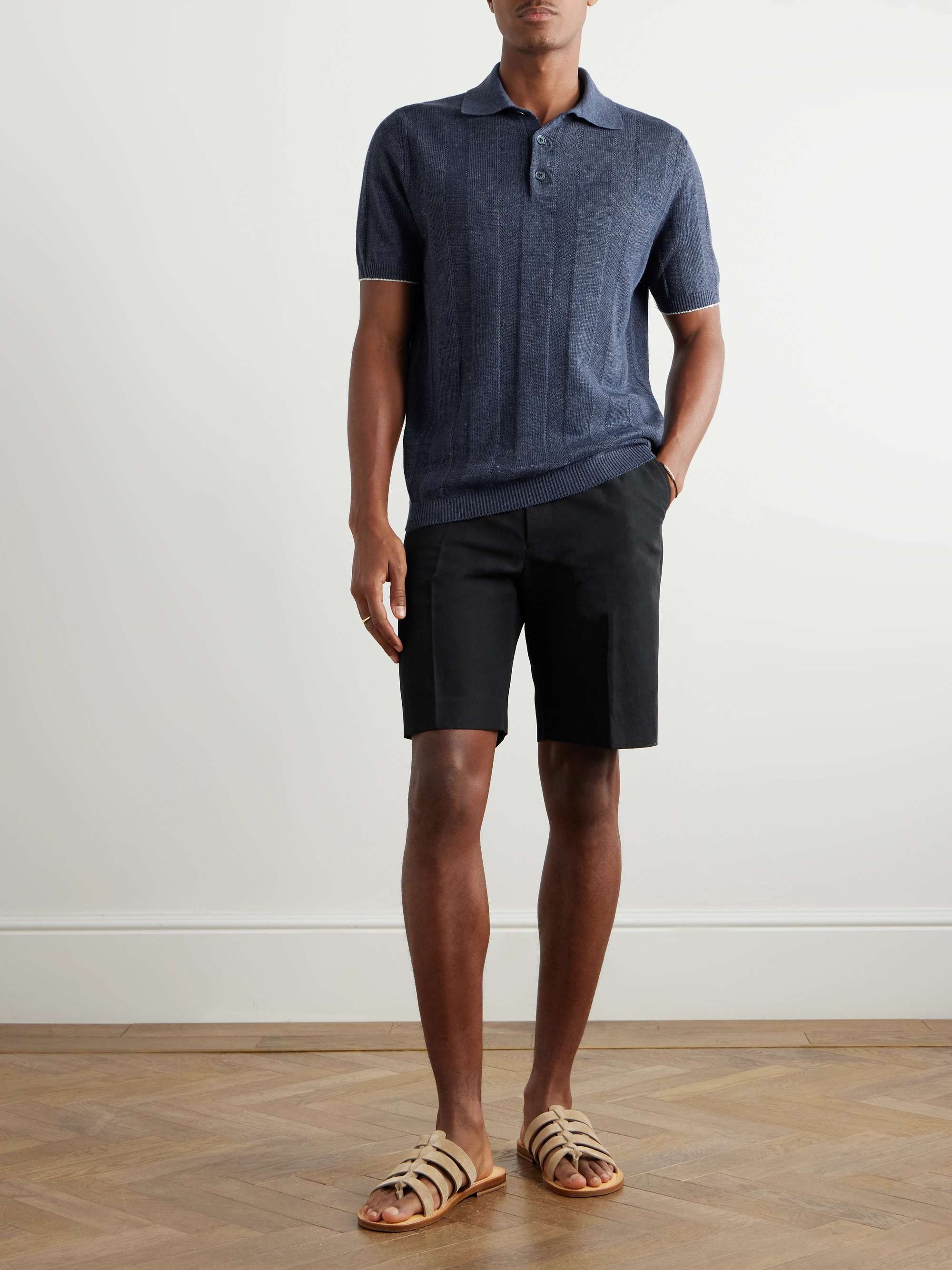 Striped Linen and Cotton-Blend Polo Shirt view
