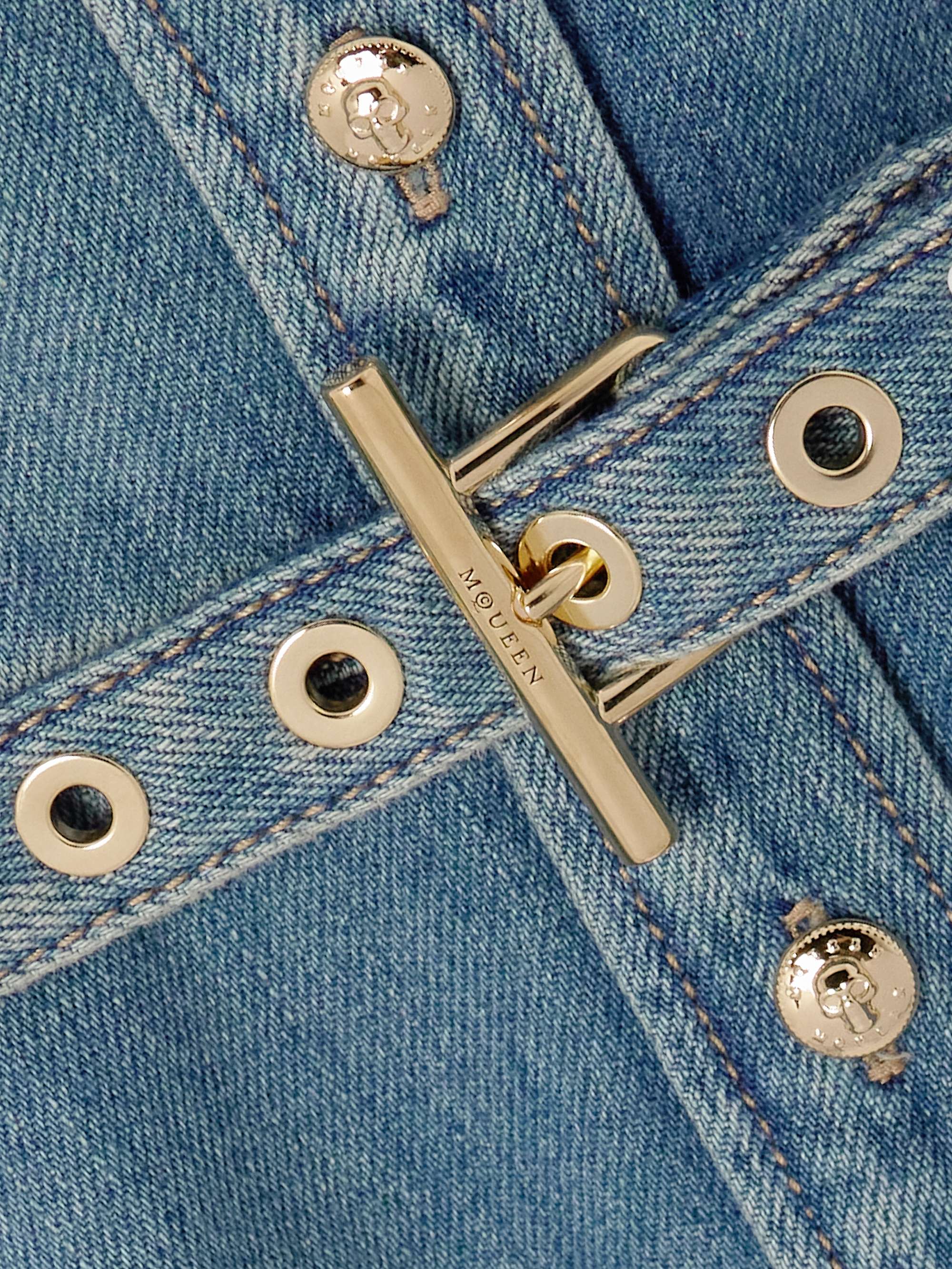 Belted denim mini dress view