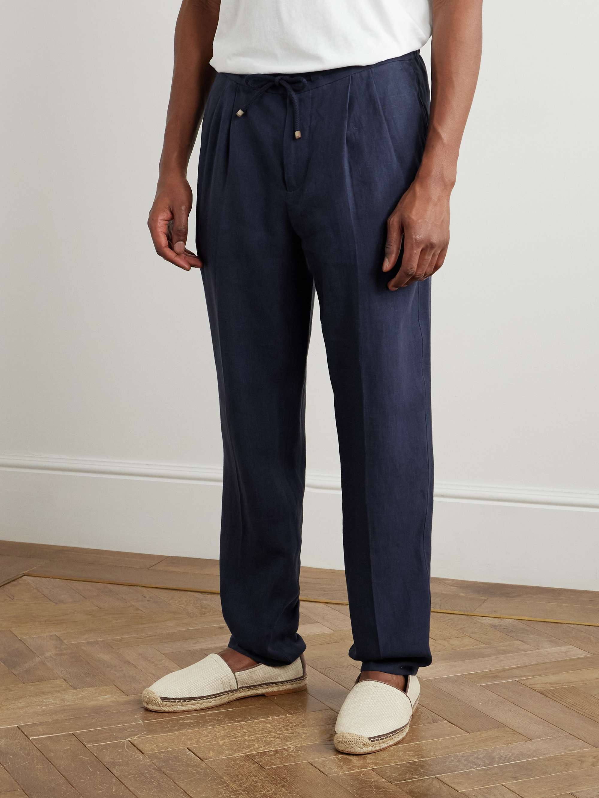 Tapered Pleated Linen Drawstring Trousers view