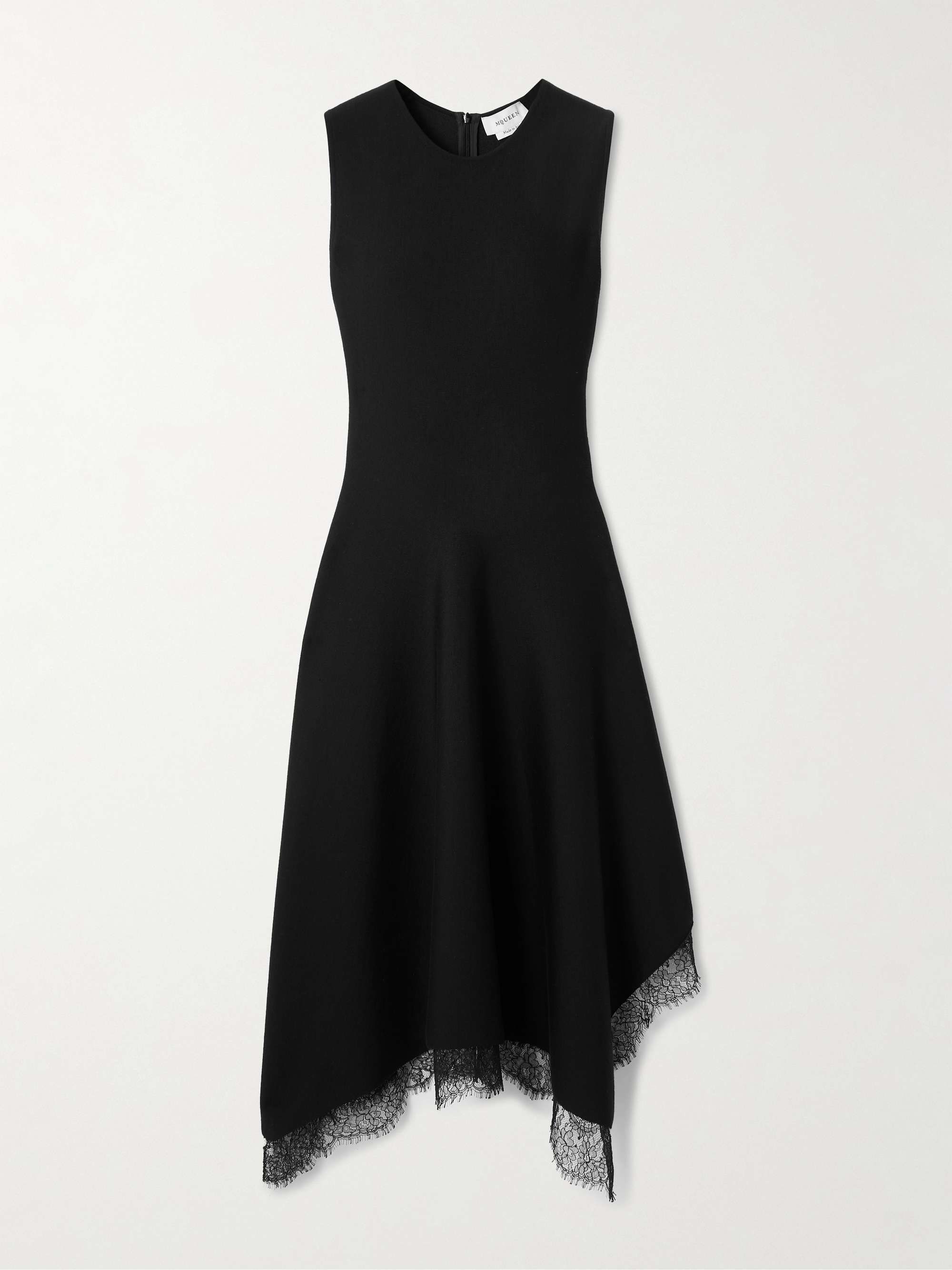 Asymmetric lace-trimmed woven midi dress view