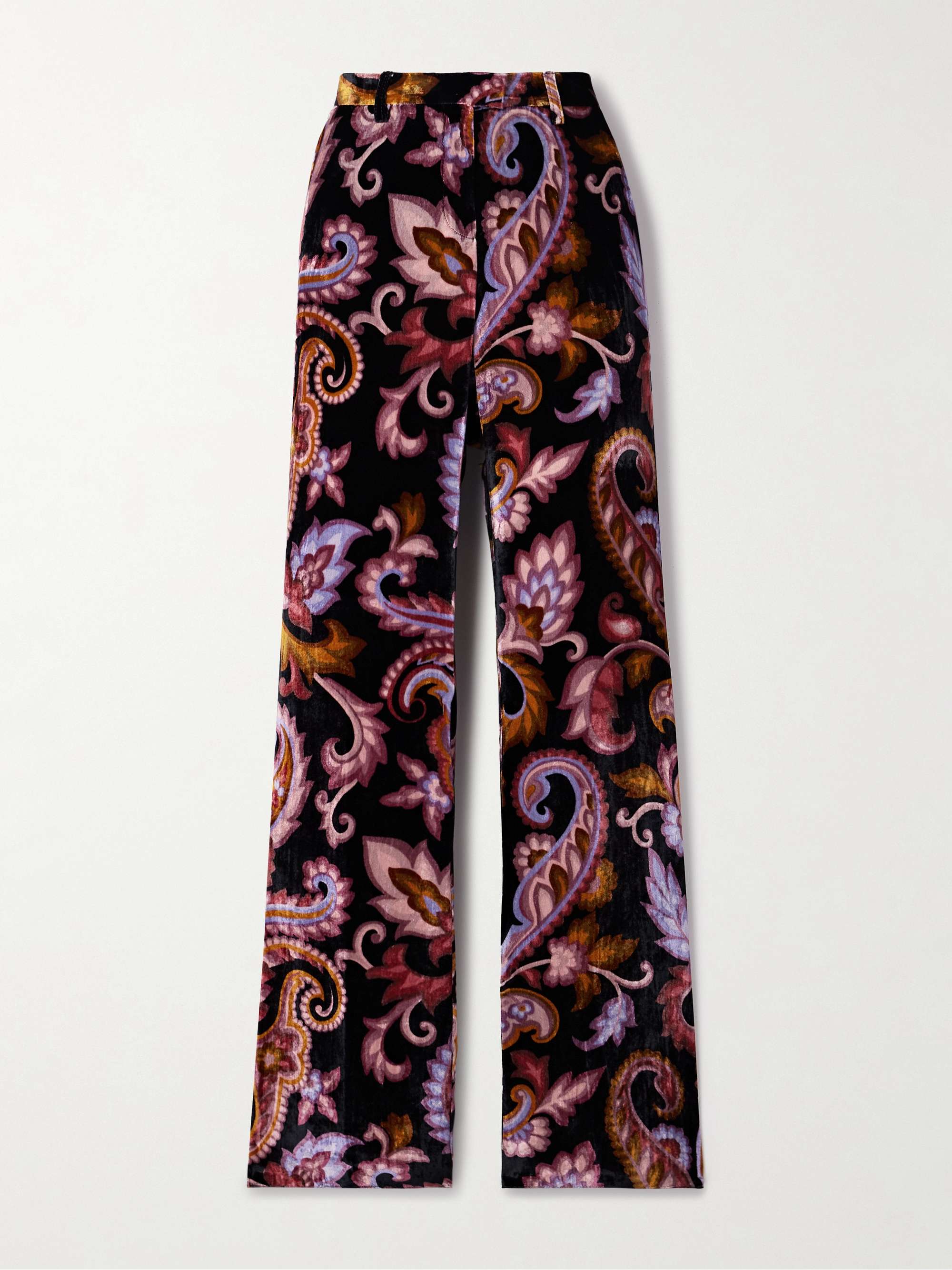 Paisley-print velvet straight-leg pants view
