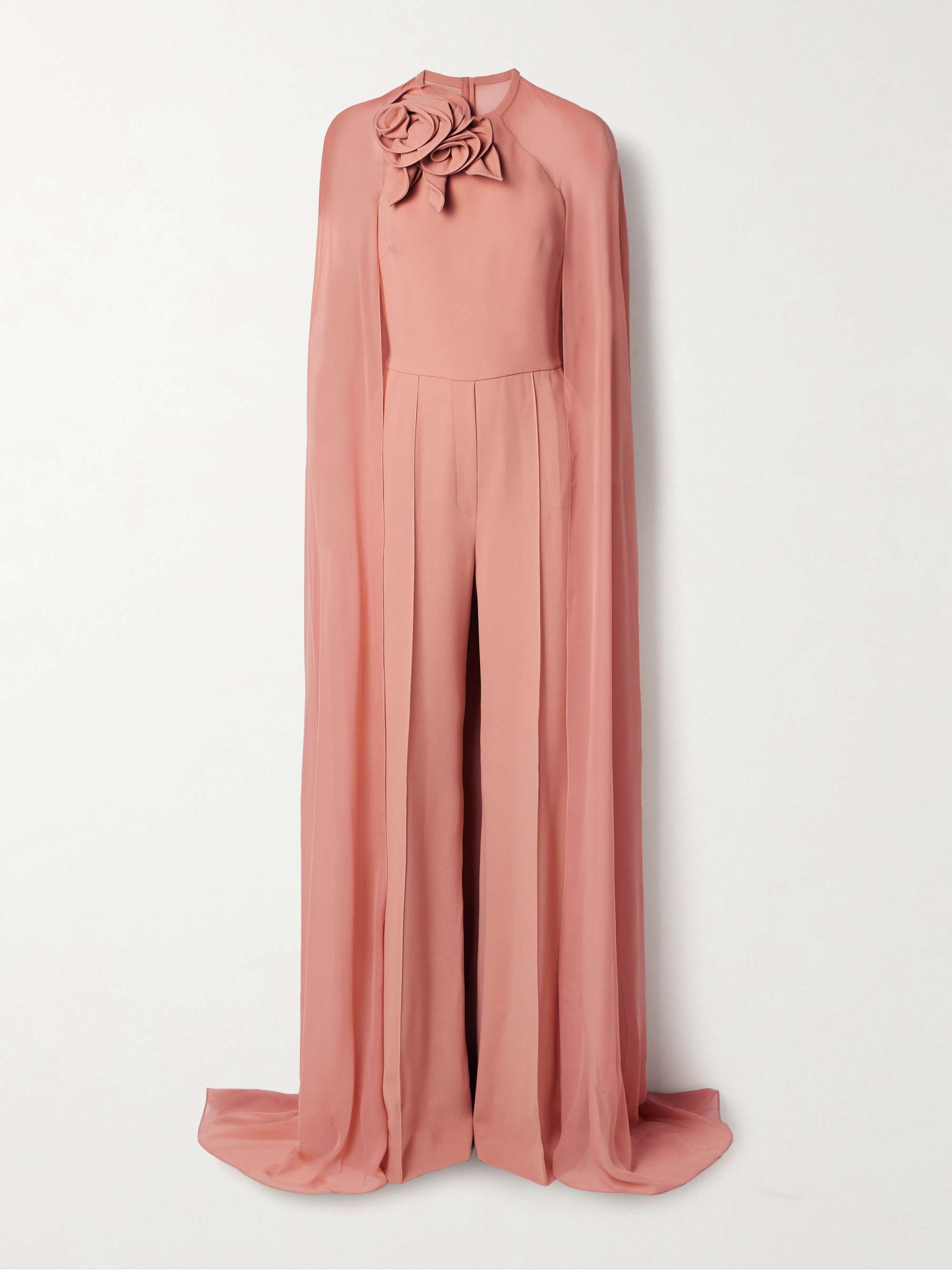 Cape-effect appliquéd chiffon-trimmed cady jumpsuit view