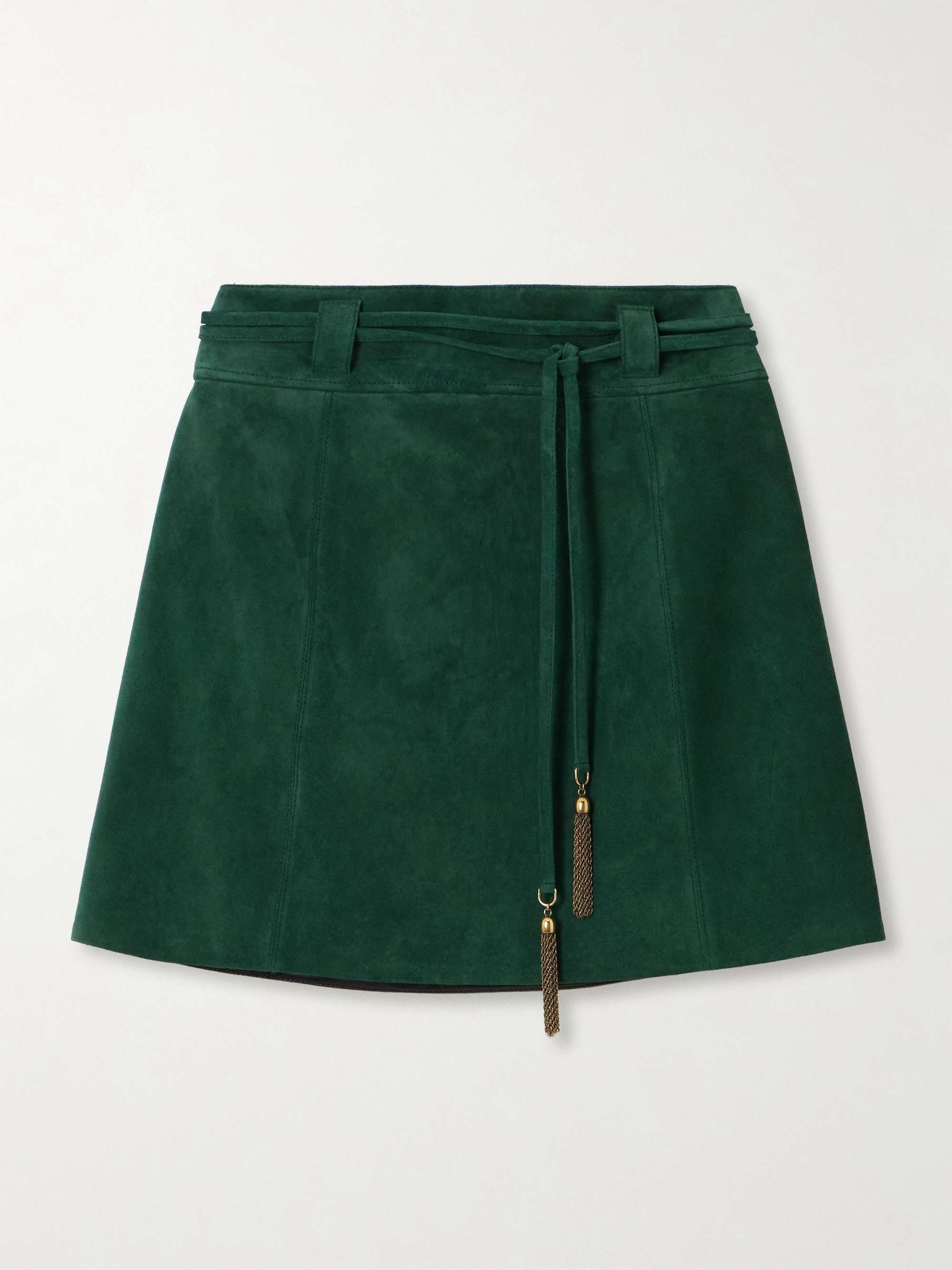 Belted embellished suede mini skirt view