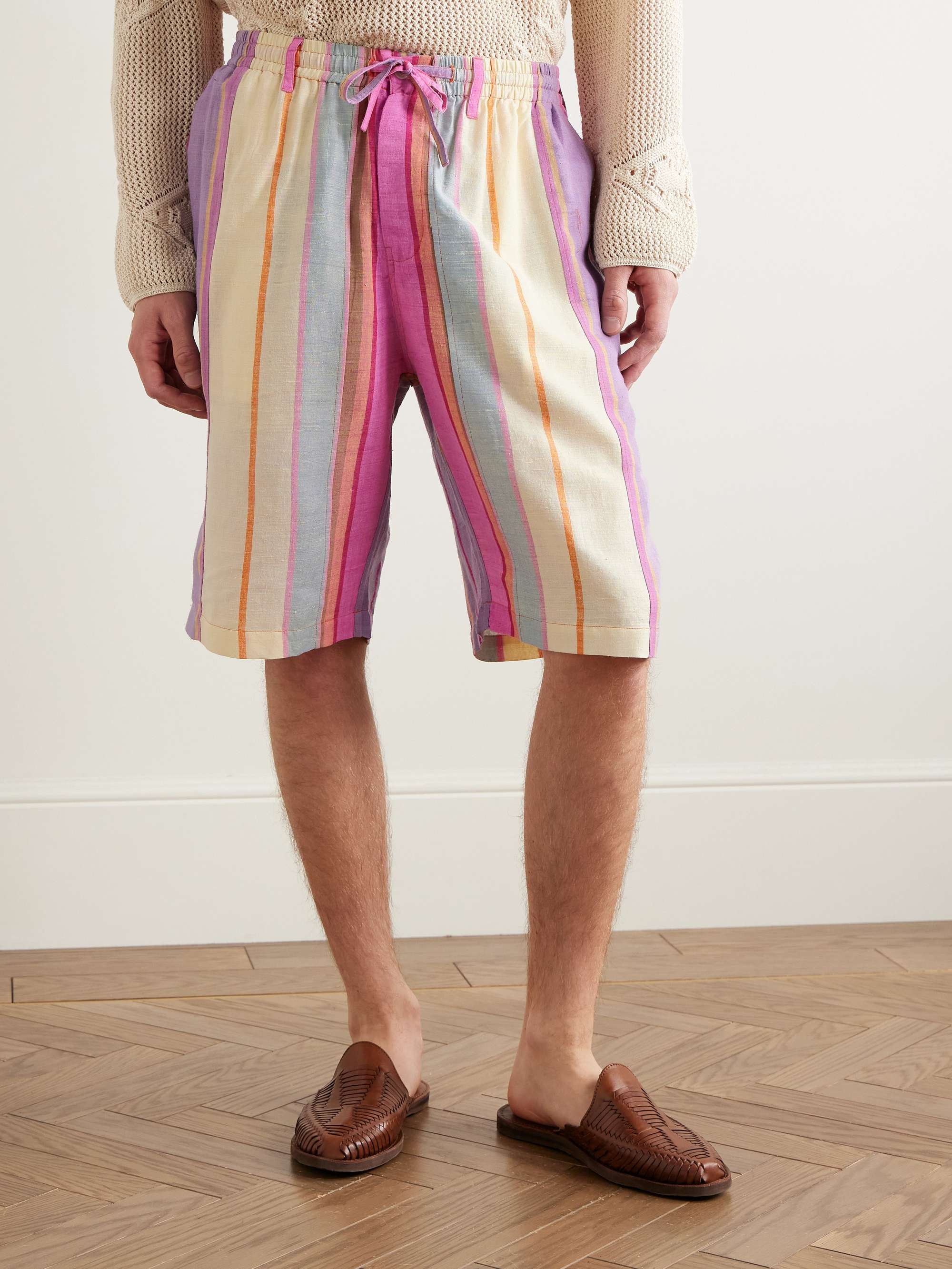 Milo Straight-Leg Striped Silk Drawstring Shorts view