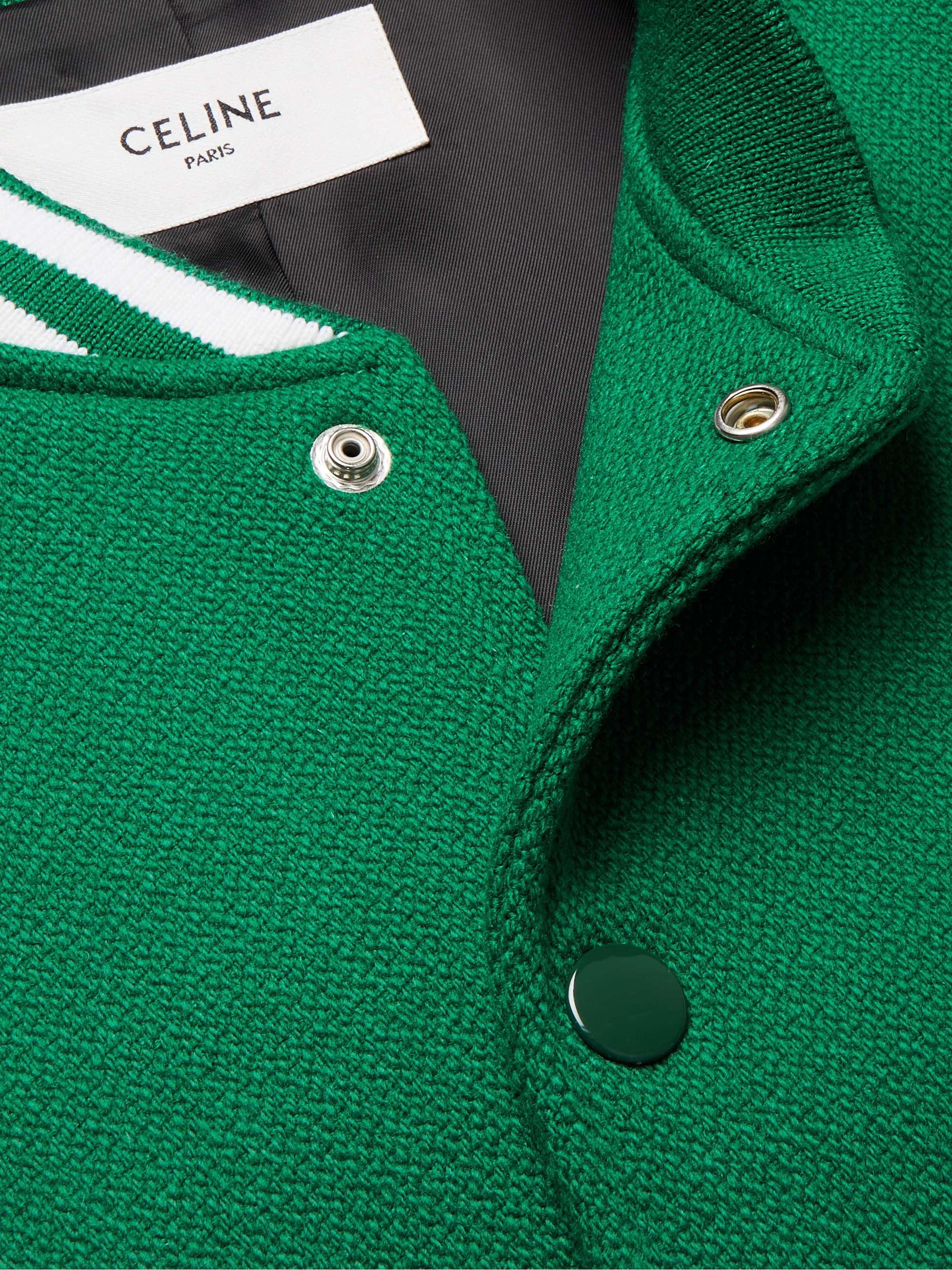 Teddy Appliquéd Virgin Wool-Blend and Leather Varsity Jacket view