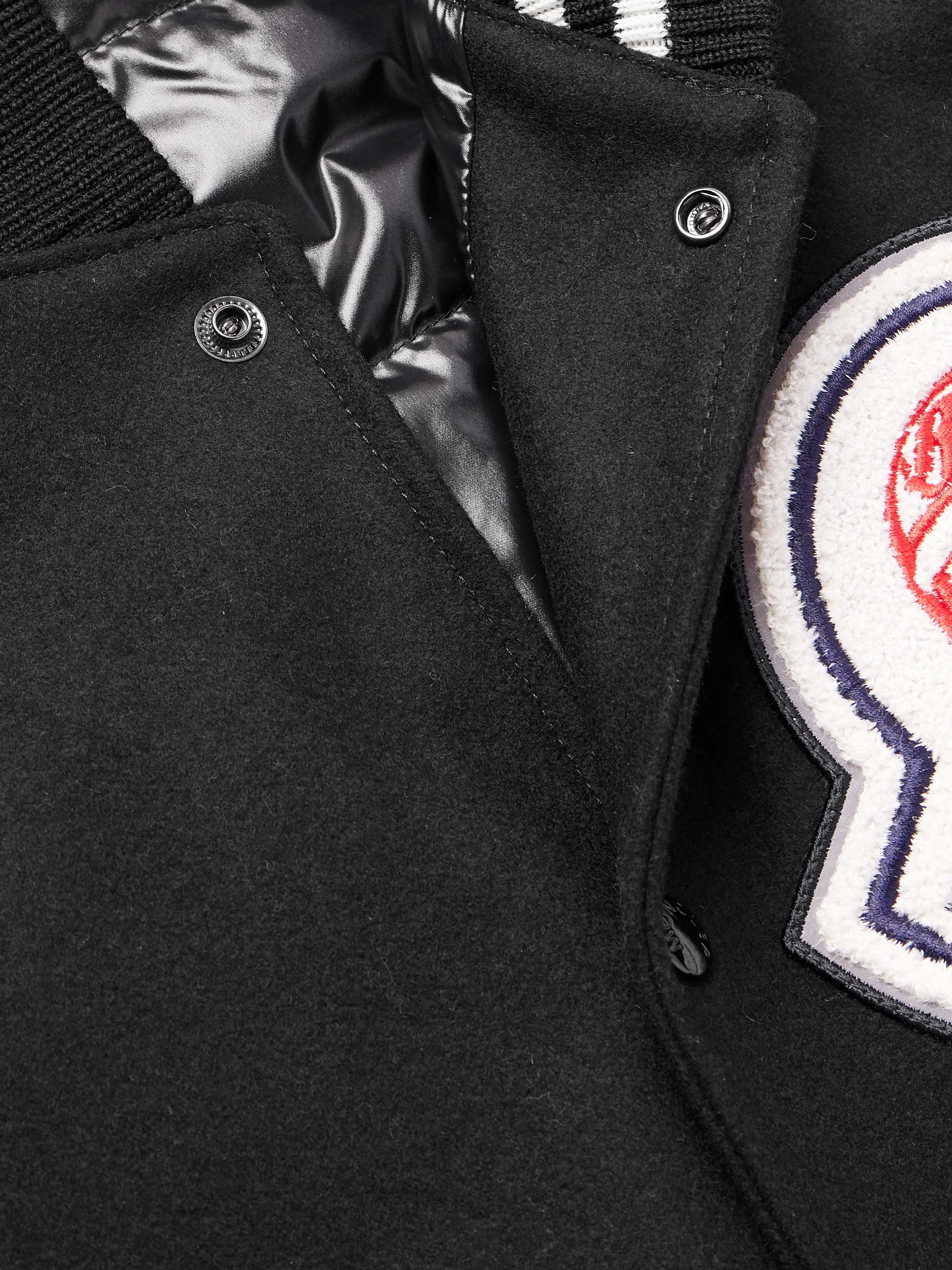 + Billionare Boys Club Leather-Trimmed Logo-Appliquéd Embroidered Wool-Blend Hooded Bomber Jacket view