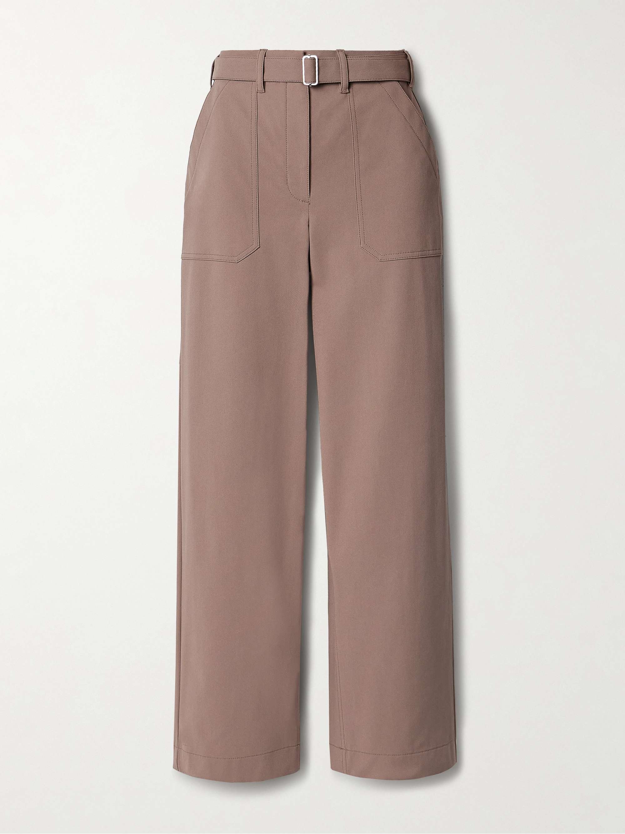 Belted cotton-blend twill straight-leg pants view