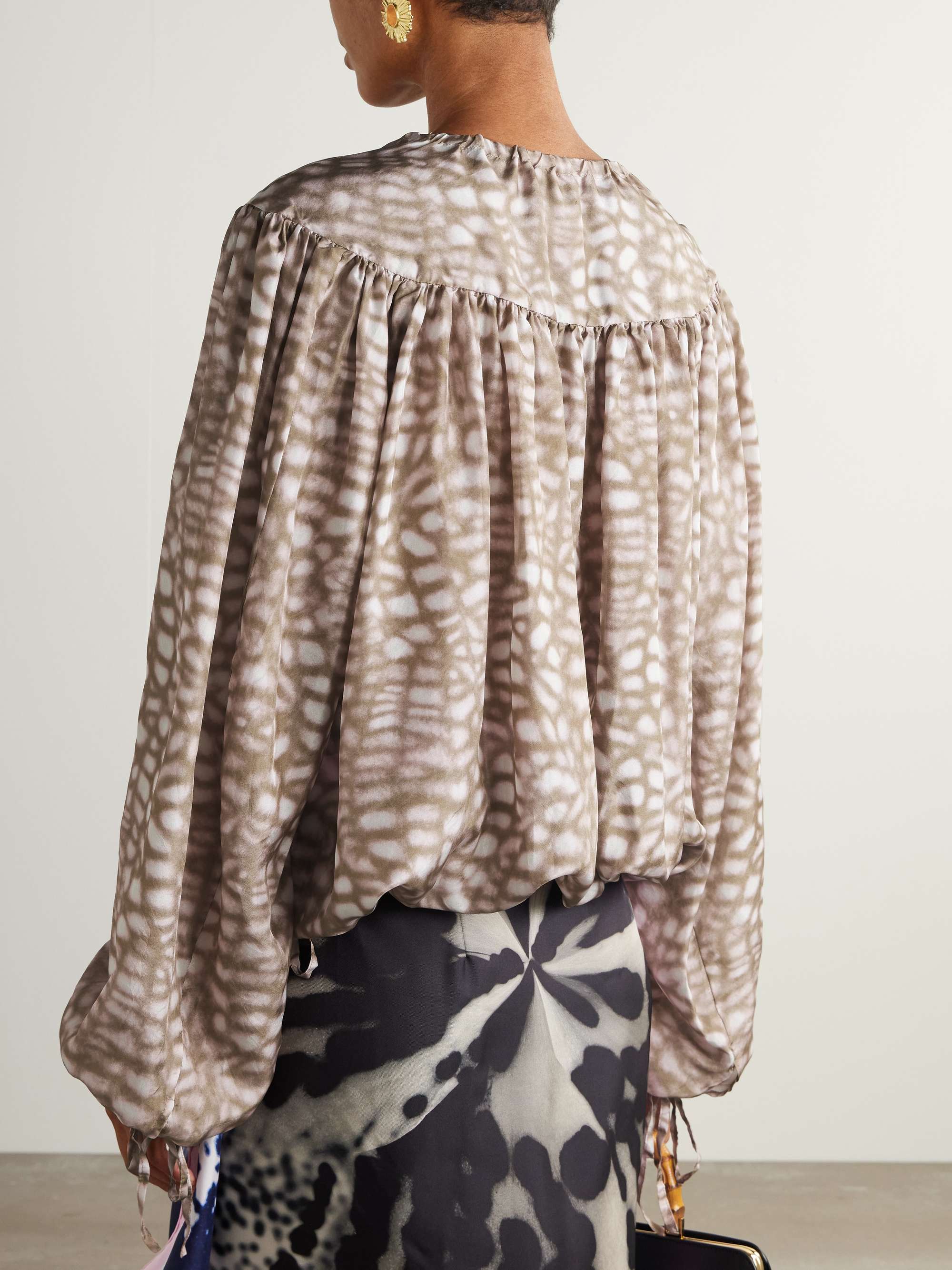 Printed silk-satin blouse view