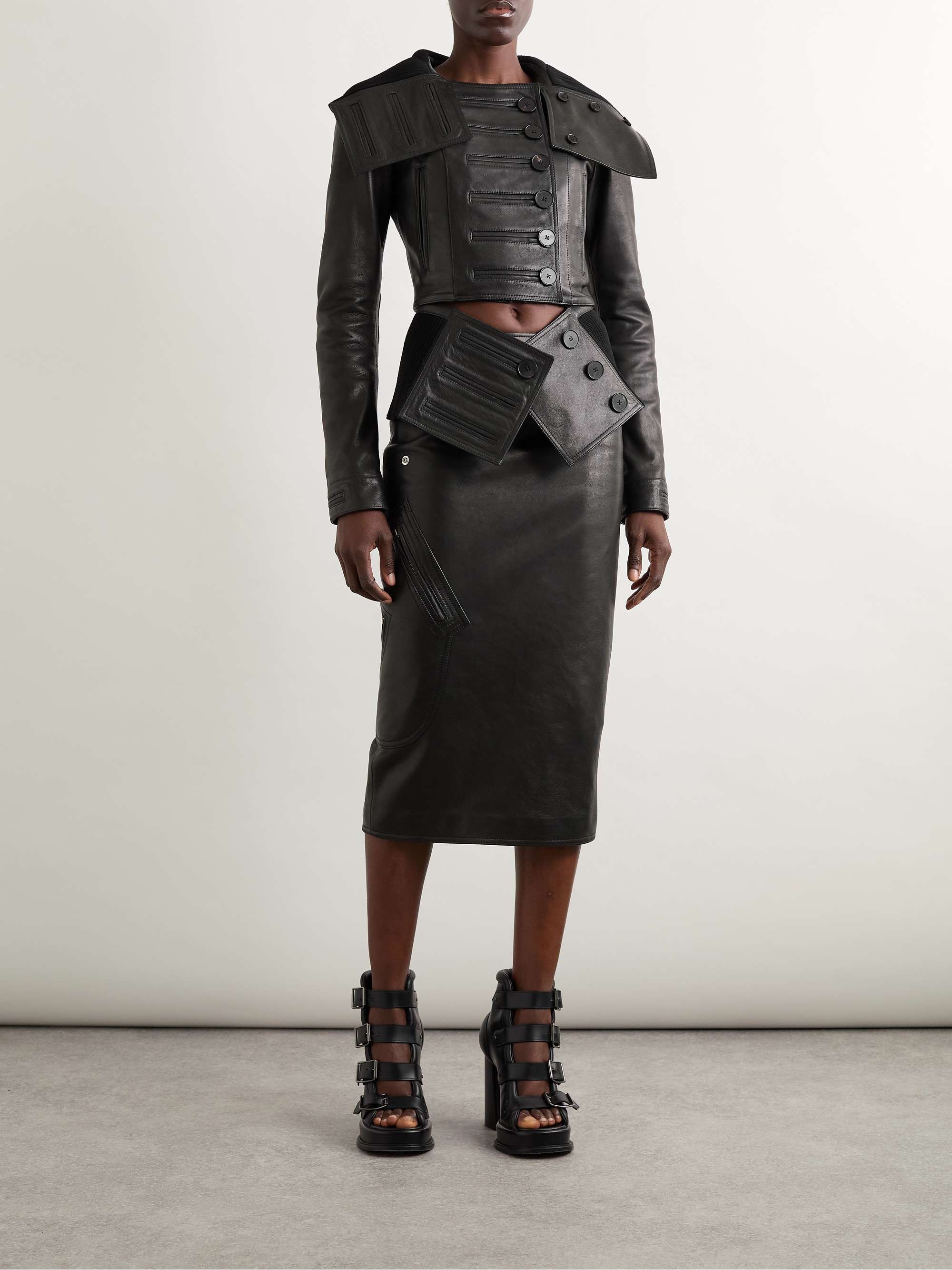 Paneled leather and ribbed cotton-blend jacket view