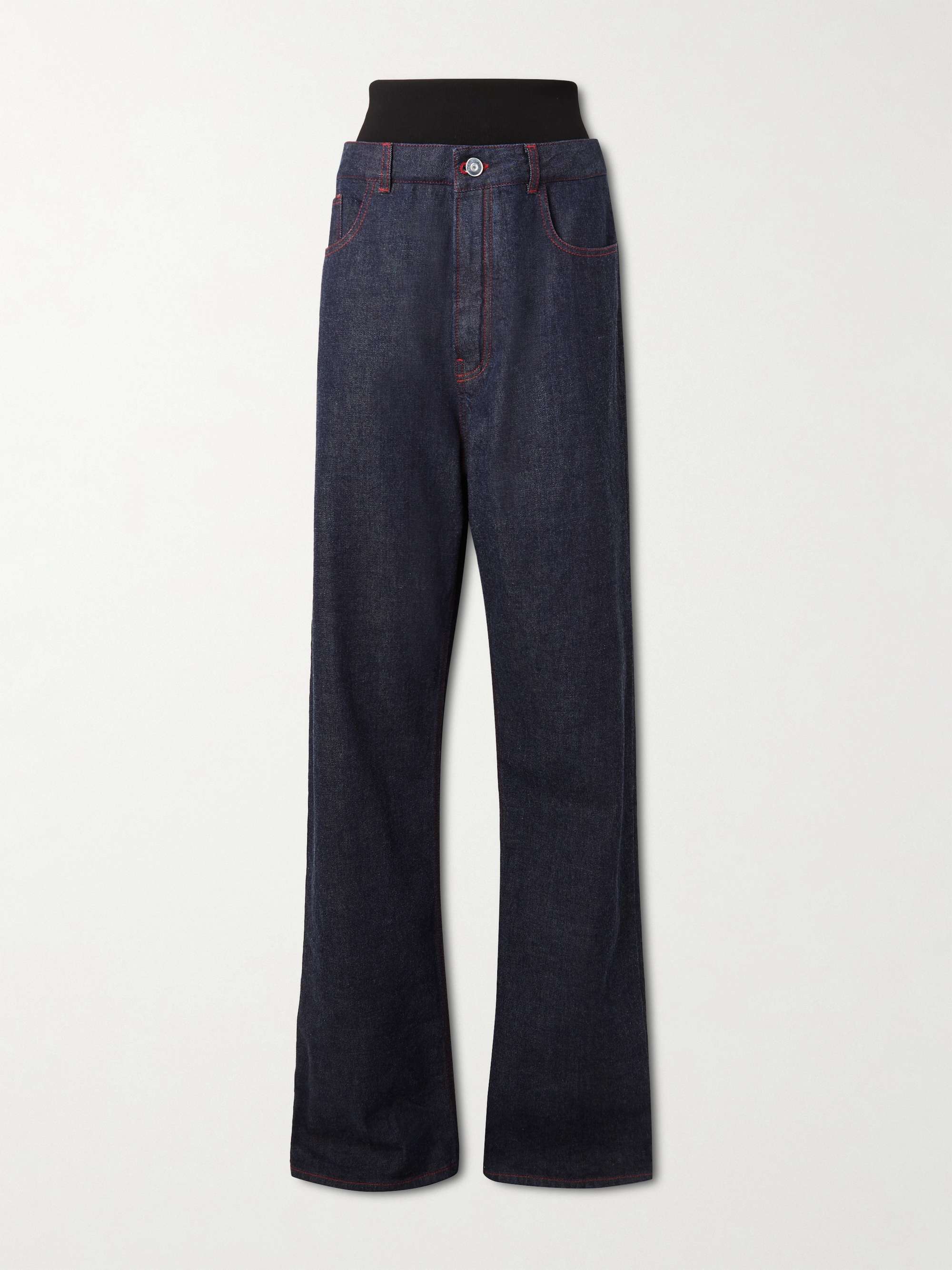 Stretch knit-trimmed jeans view
