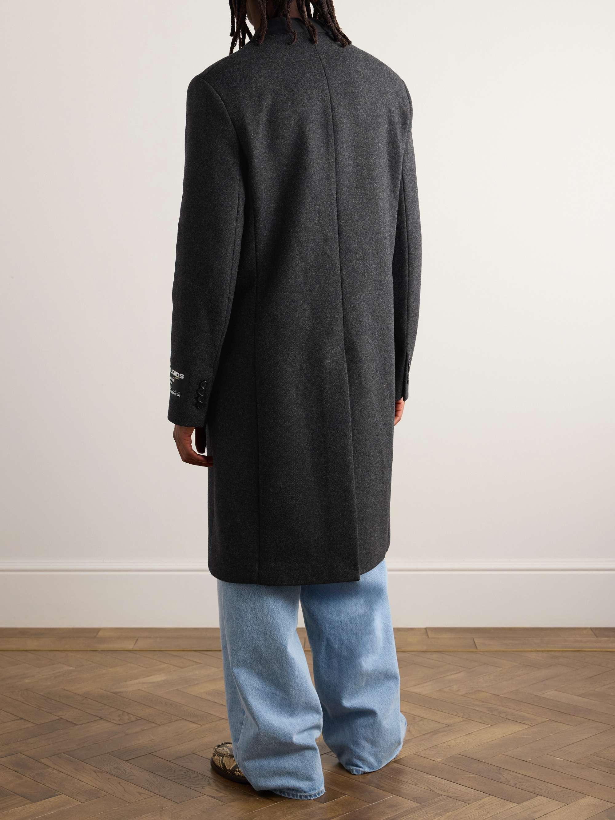 Orkar Logo-Appliquéd Grosgrain-Trimmed Brushed Wool-Blend Coat view