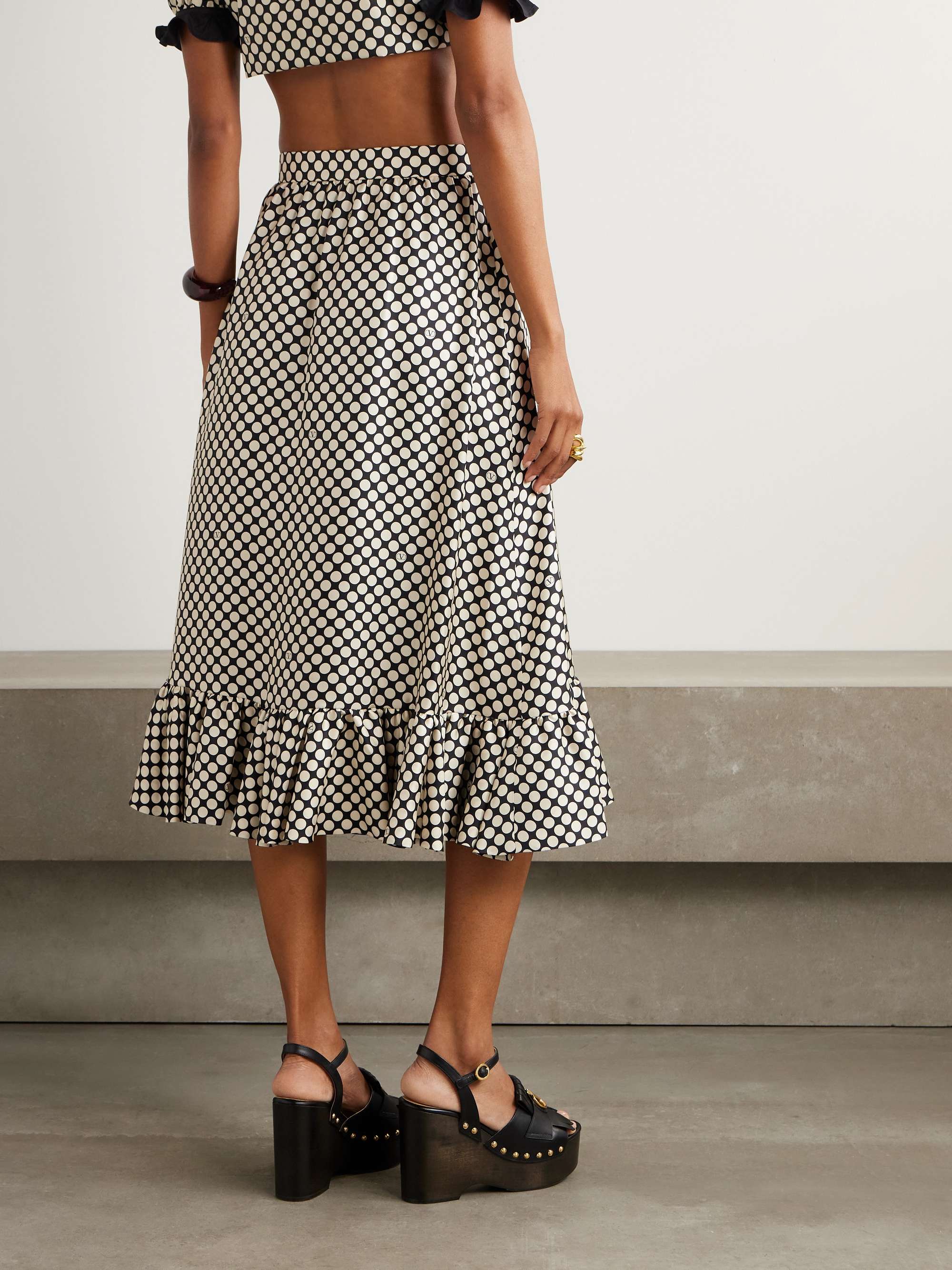 Ruffled wrap-effect polka-dot silk-twill midi skirt view