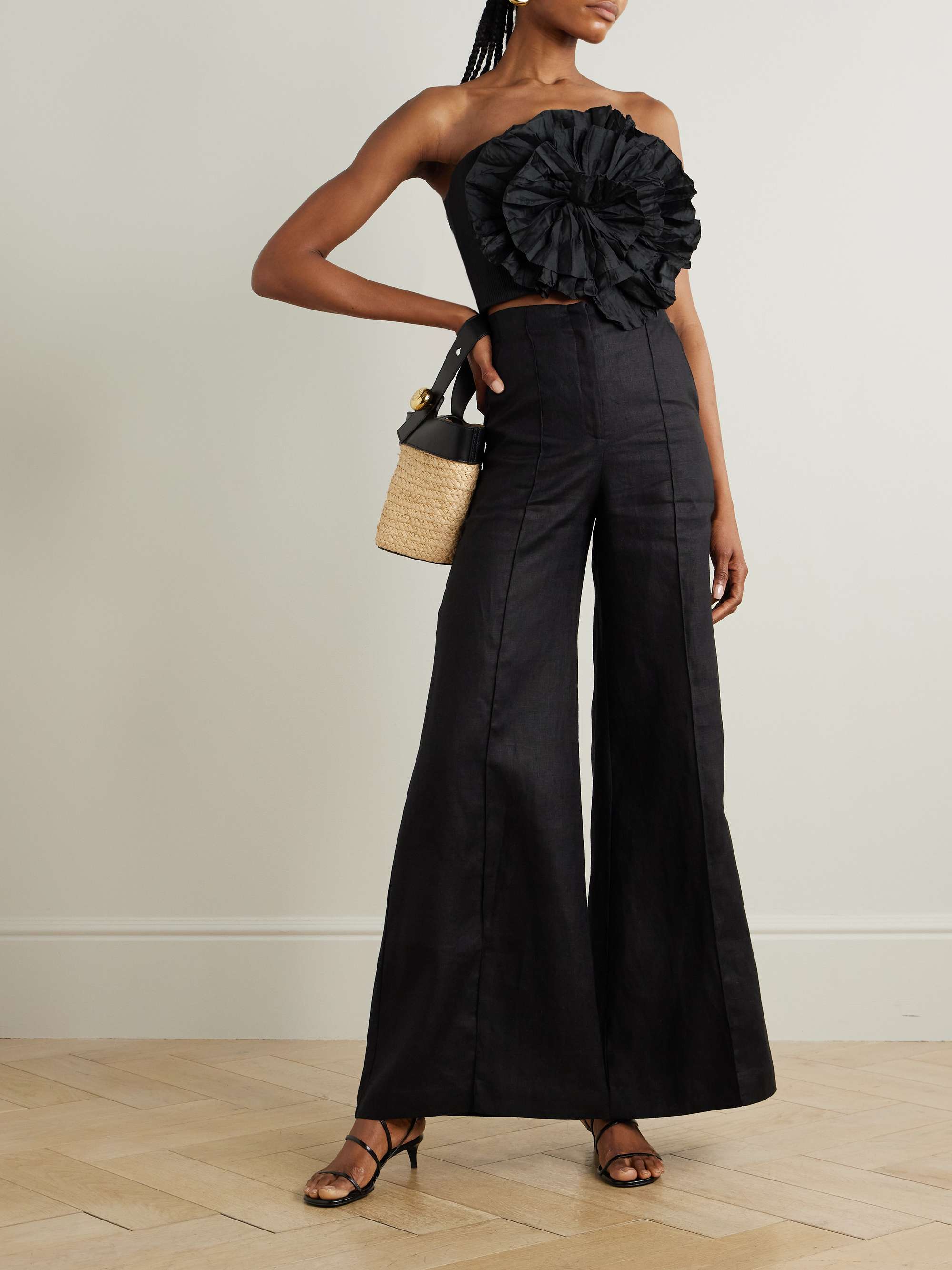 No Me Olvides appliquéd pleated taffeta top view