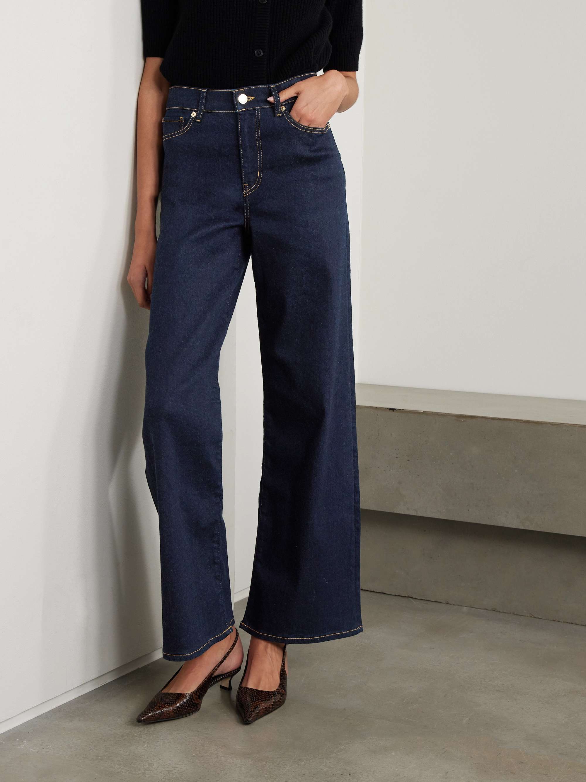 Le Slim Palazzo topstitched high-rise wide-leg jeans view