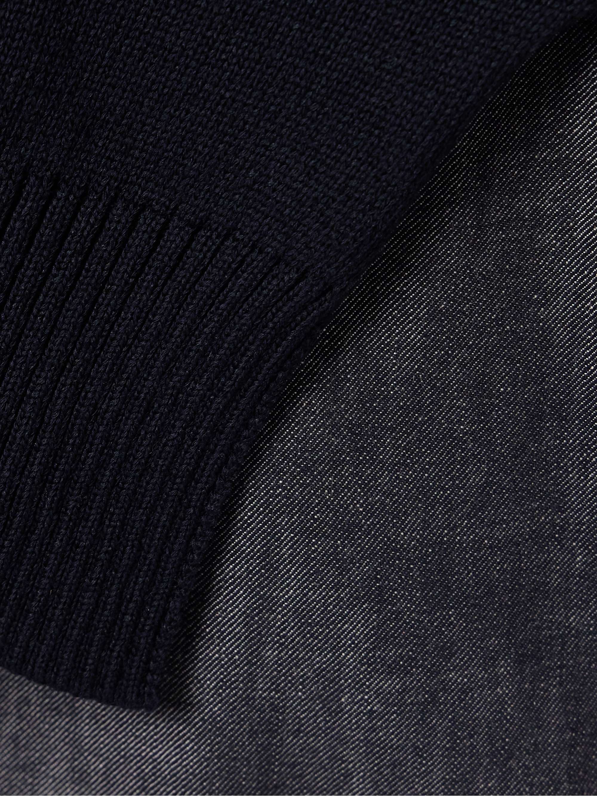 Layered knitted cotton-blend and denim shirt view