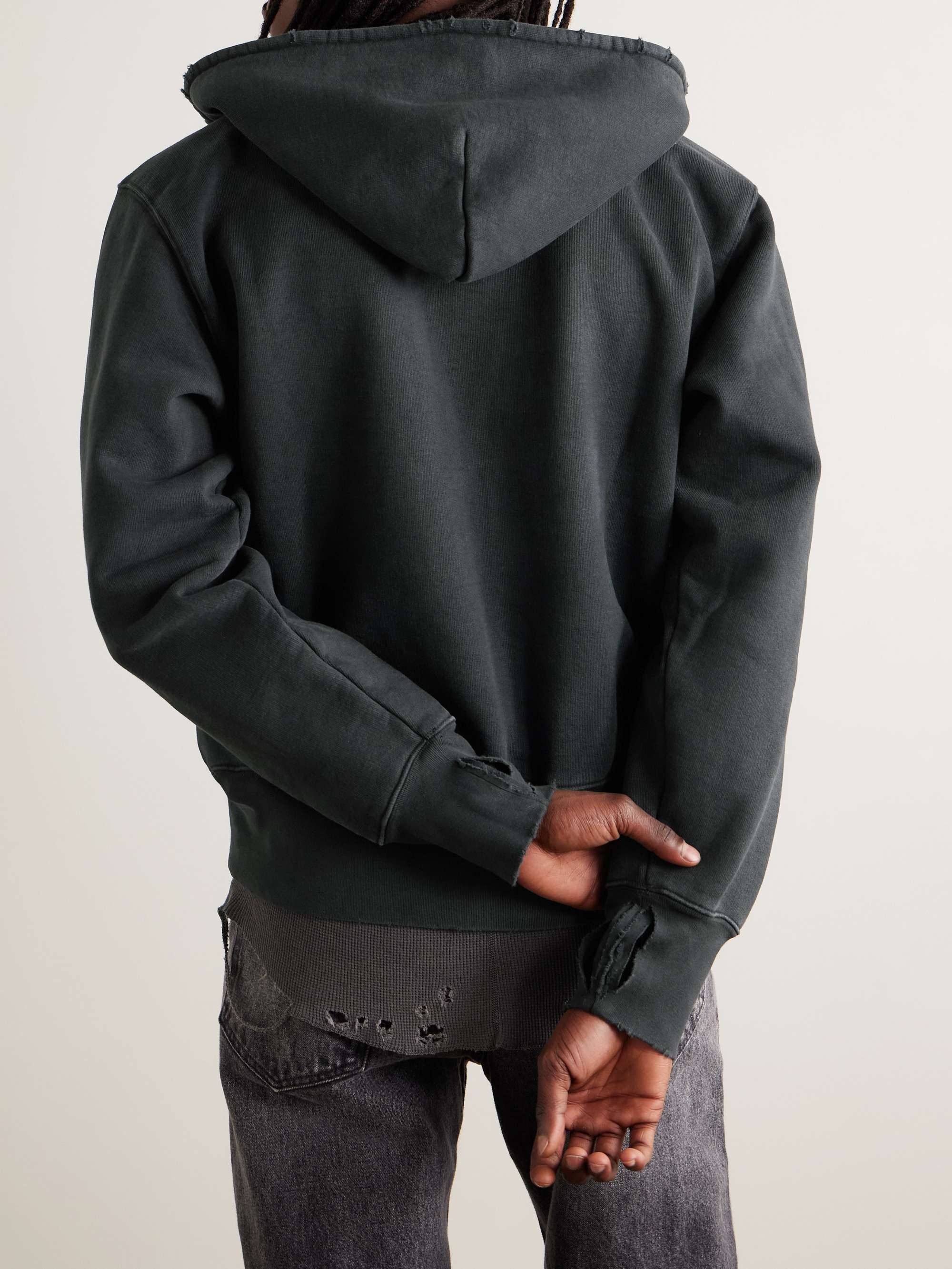 Relic Cropped Distressed Cotton-Jersey Hoodie view