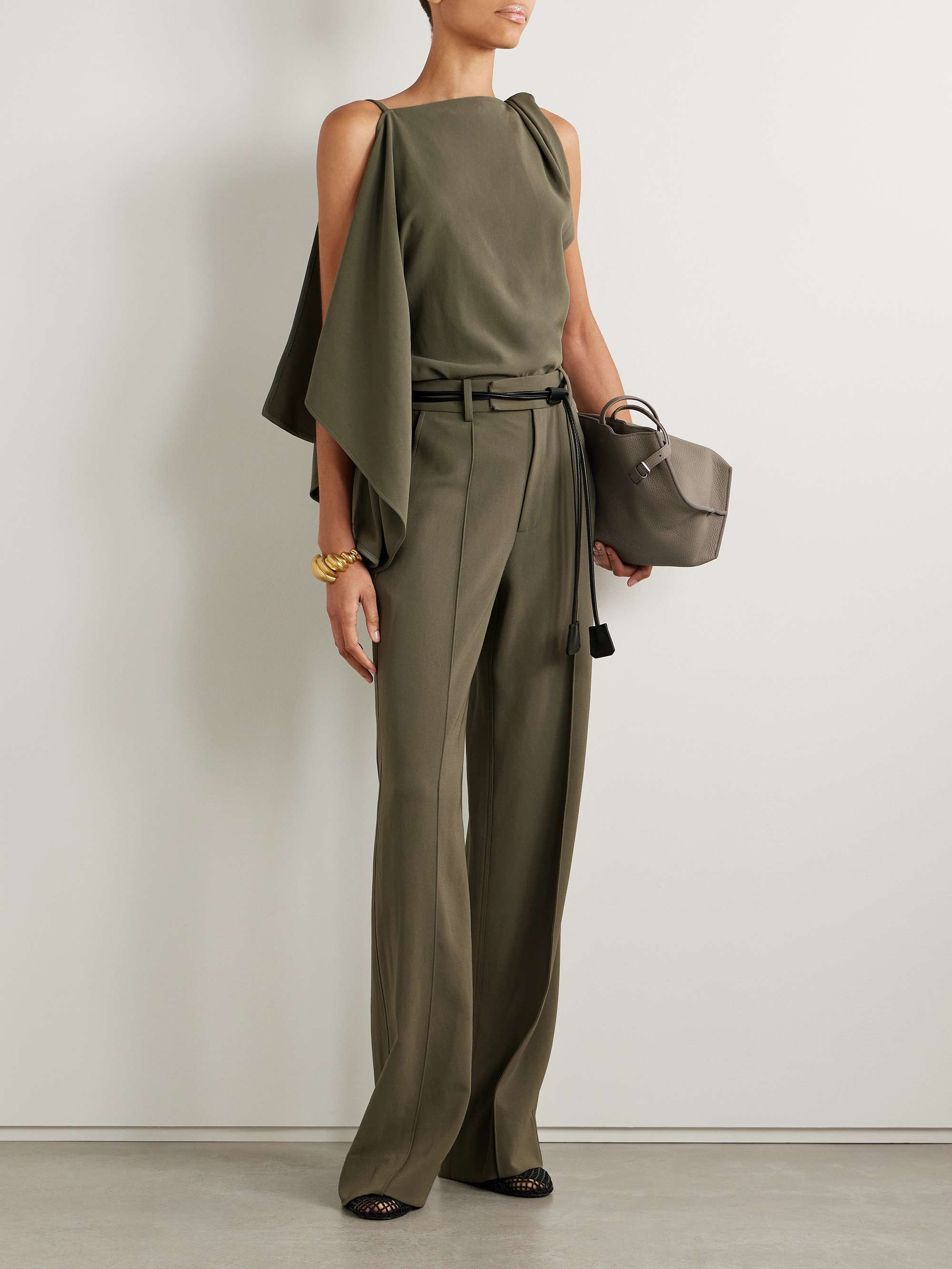 Alyssa asymmetric draped crepe top view
