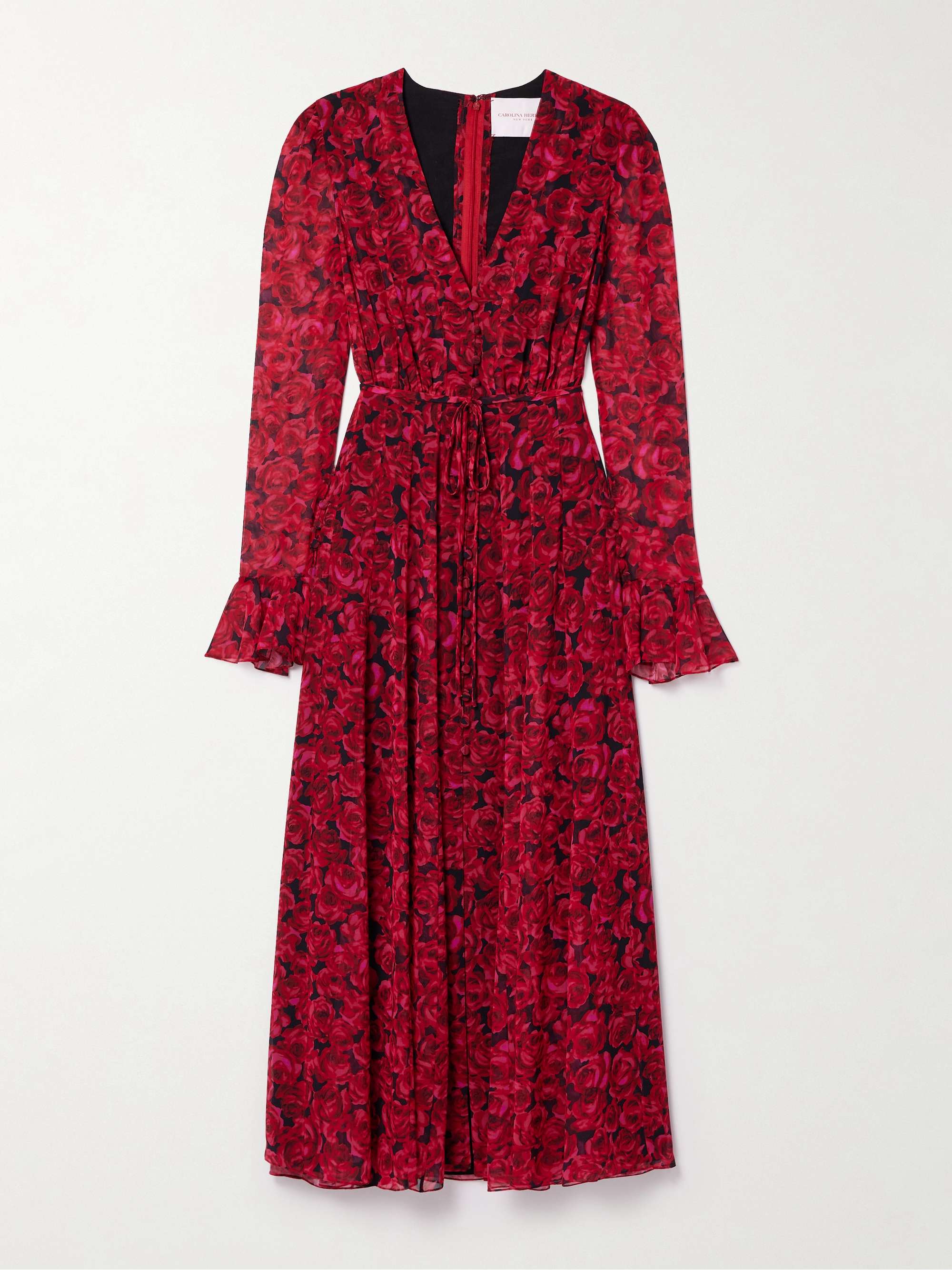 Gathered floral-print chiffon midi dress view