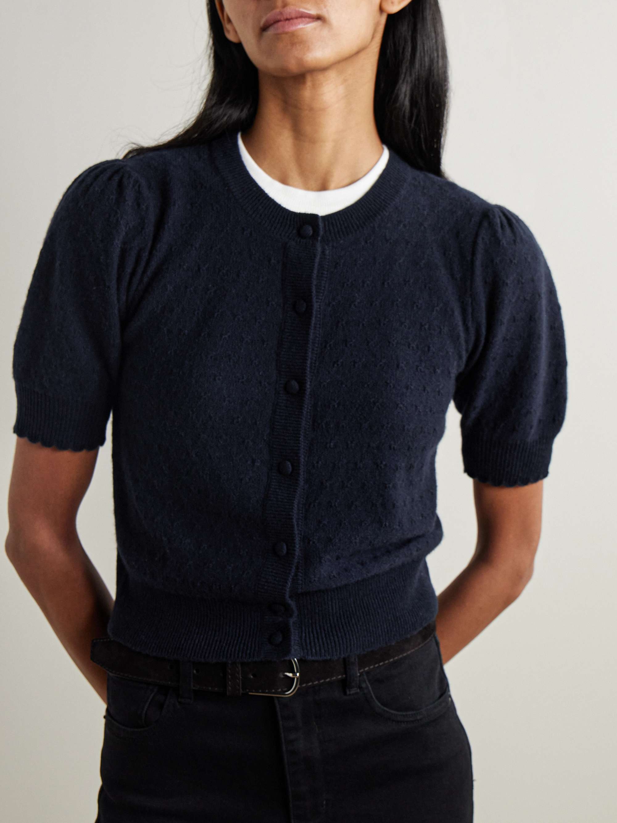 Pointelle-knit cashmere cardigan view
