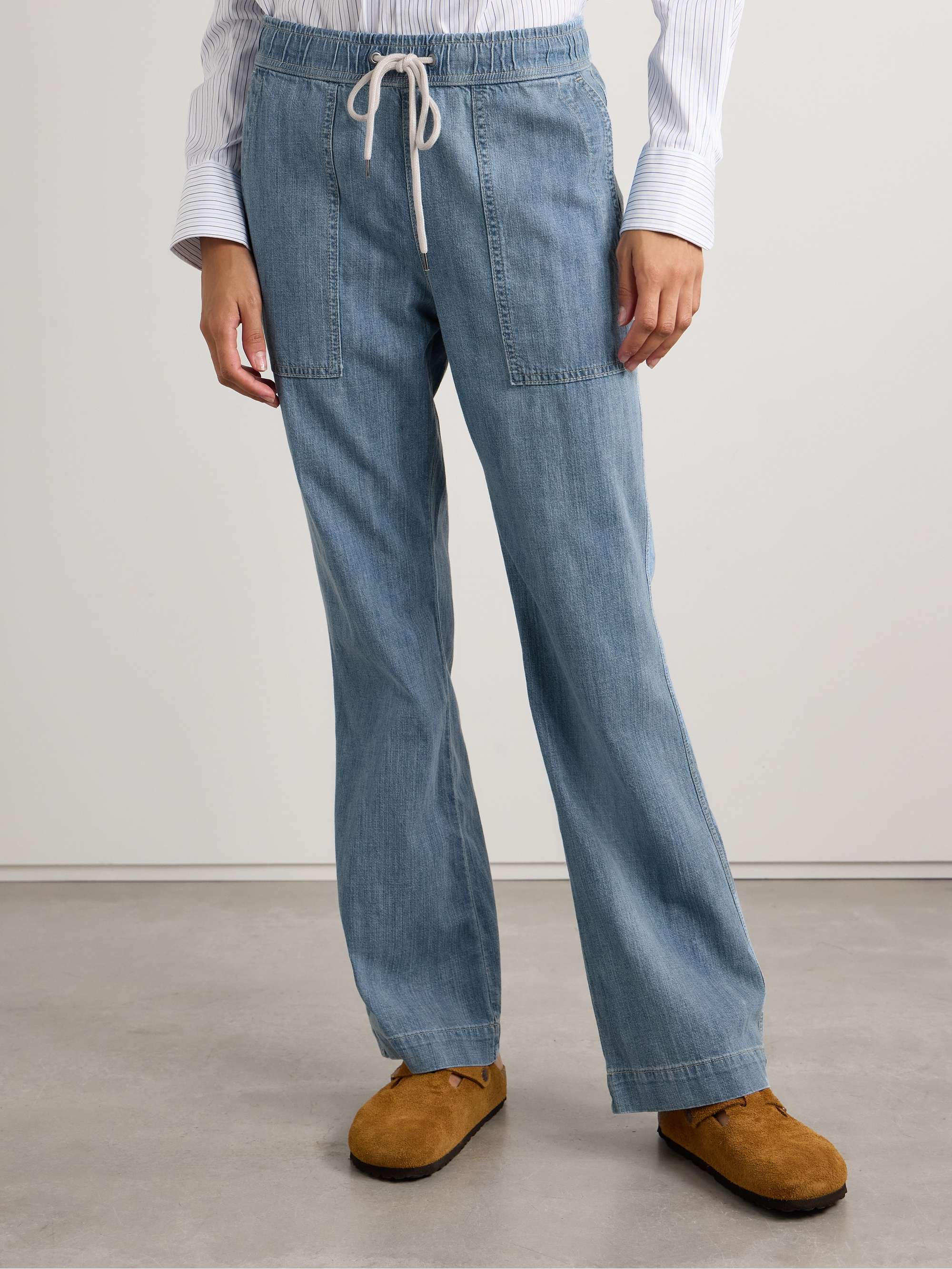 Cotton-chambray wide-leg pants view