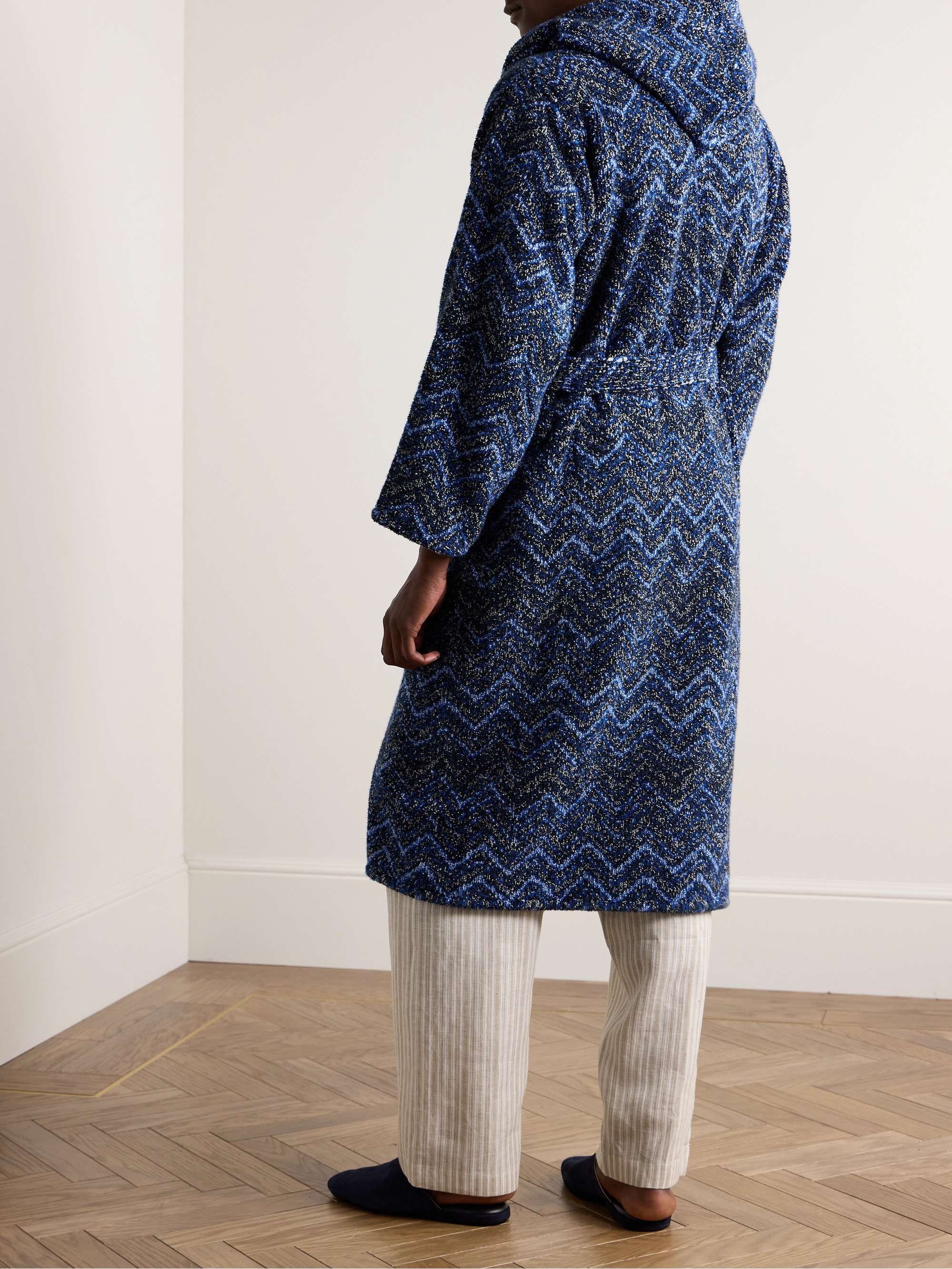 Striped Cotton-Terry Jacquard Hooded Robe view