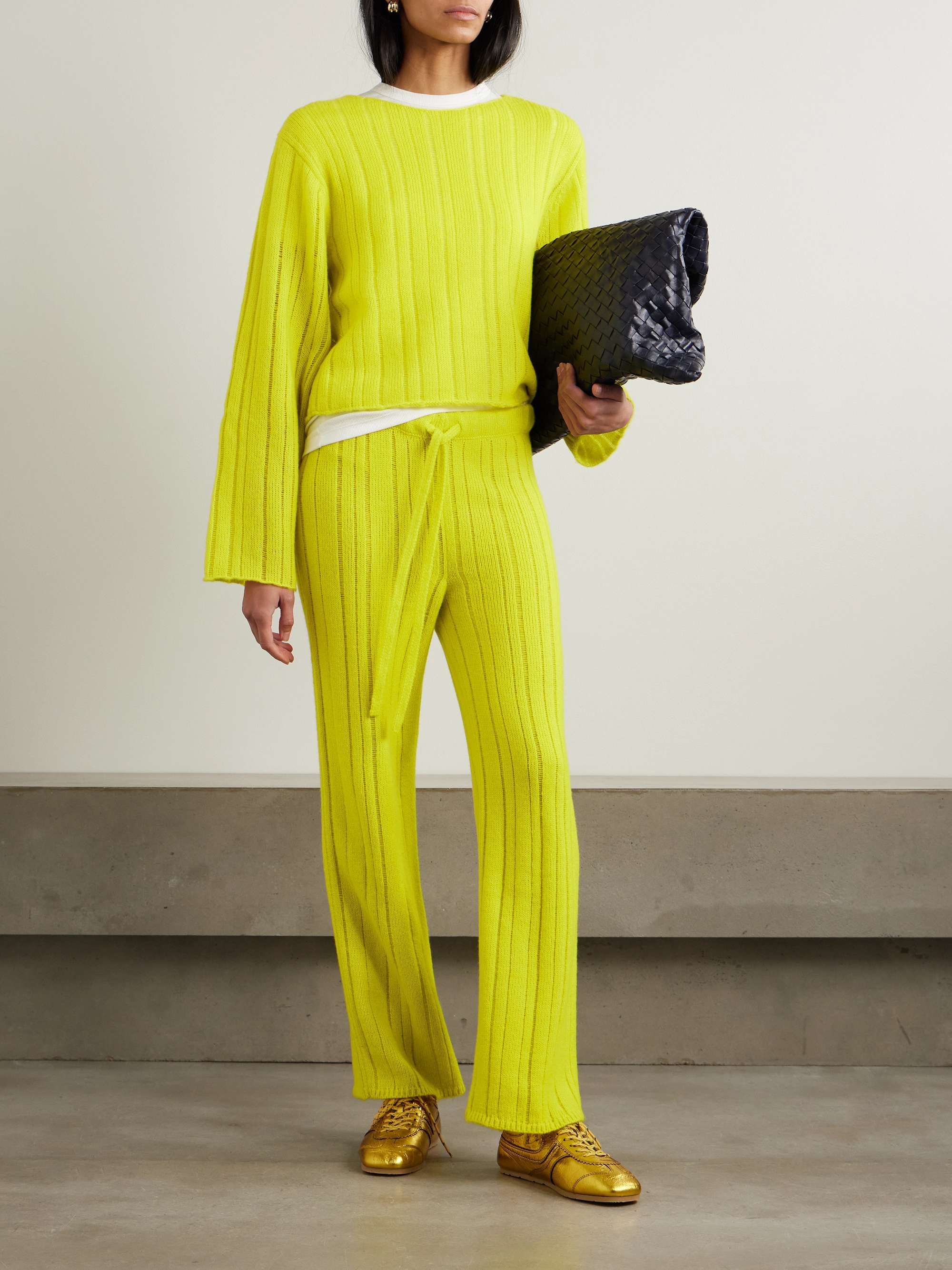 Drop Needle ribbed cashmere and cotton-blend wide-leg pants view