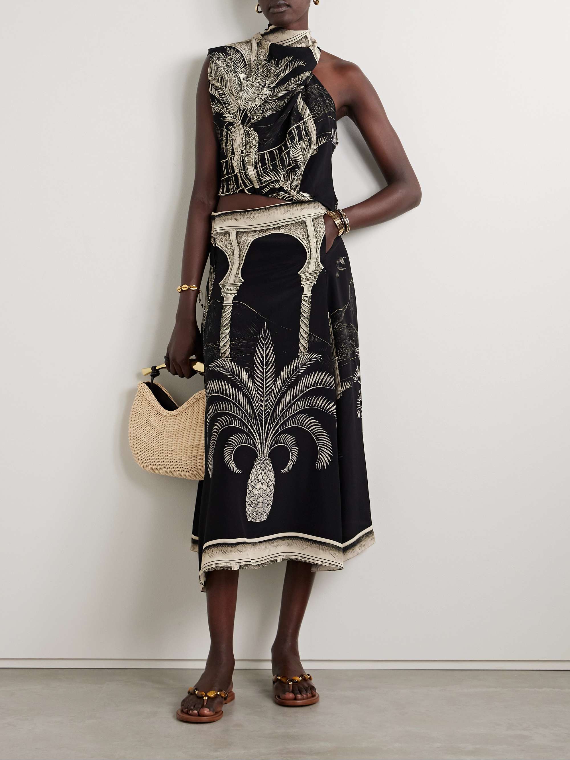 Poems of the Sea printed silk crepe de chine midi skirt view