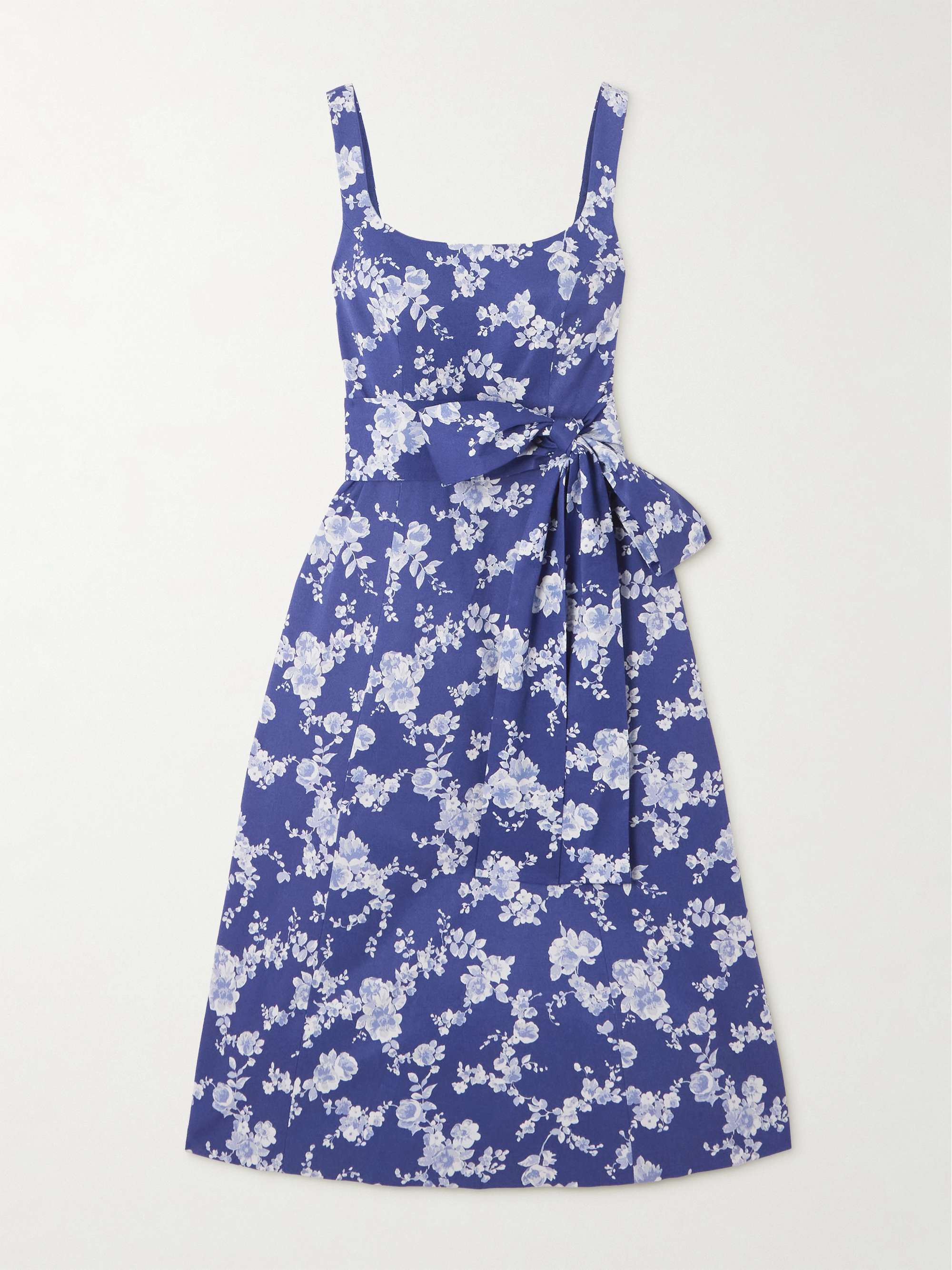 Belted floral-print faille midi dress view