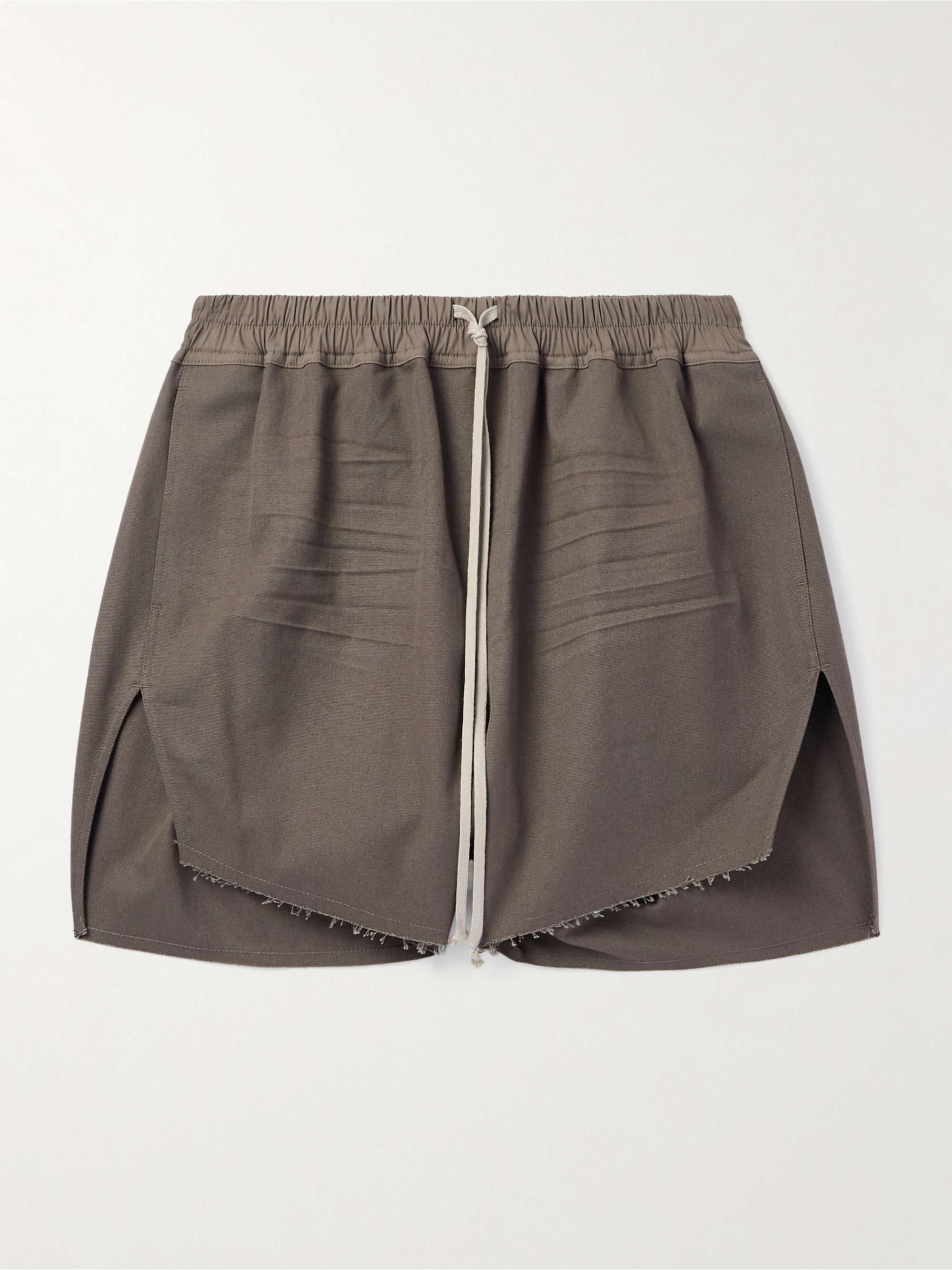 Straight-Leg Frayed Cotton-Canvas Drawstring Shorts view