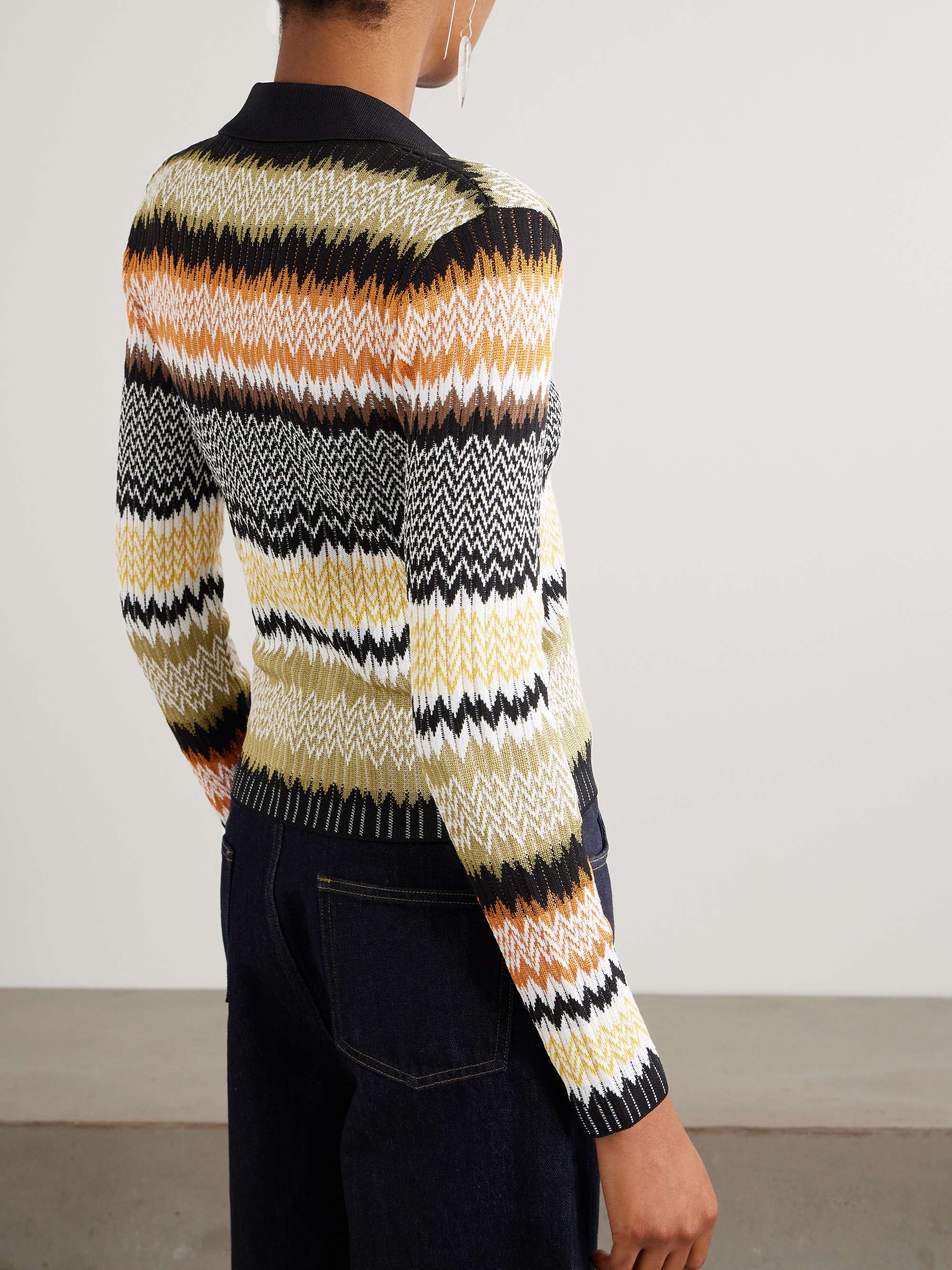 Striped crochet-knit polo shirt view