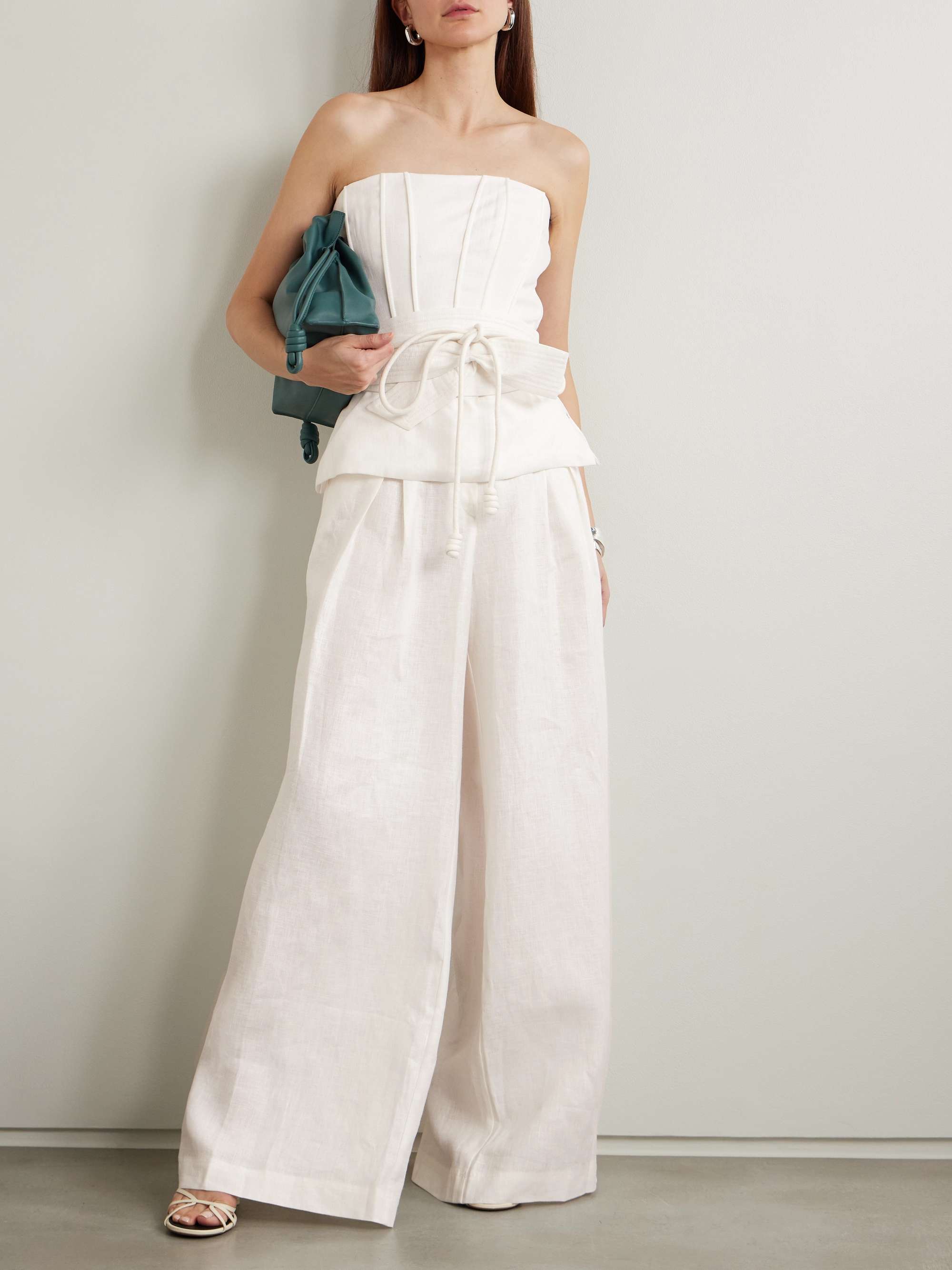 Tum belted linen corset top view