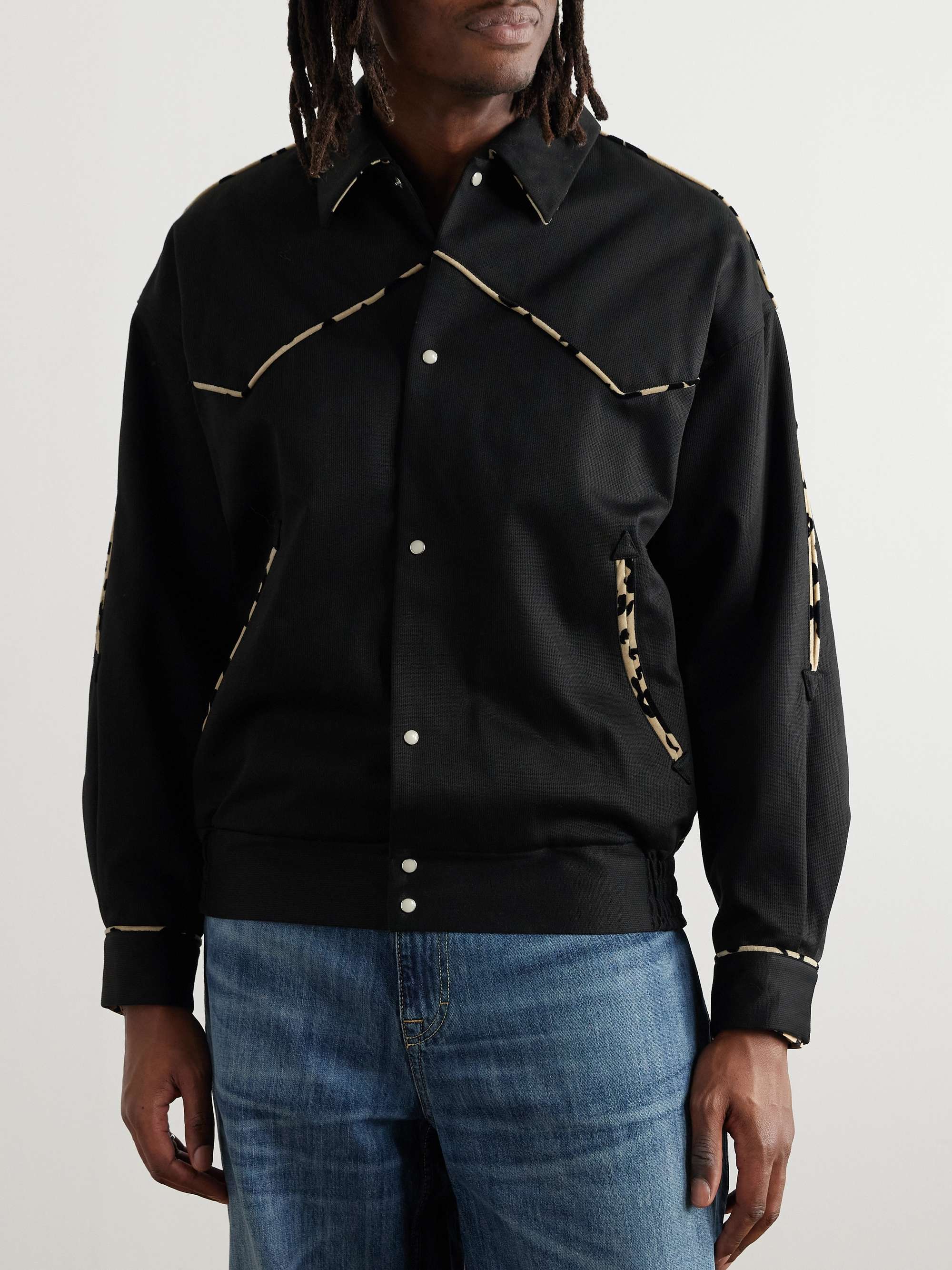 Leopard-Print Velvet-Trimmed Padded Cotton-Canvas Western Jacket view