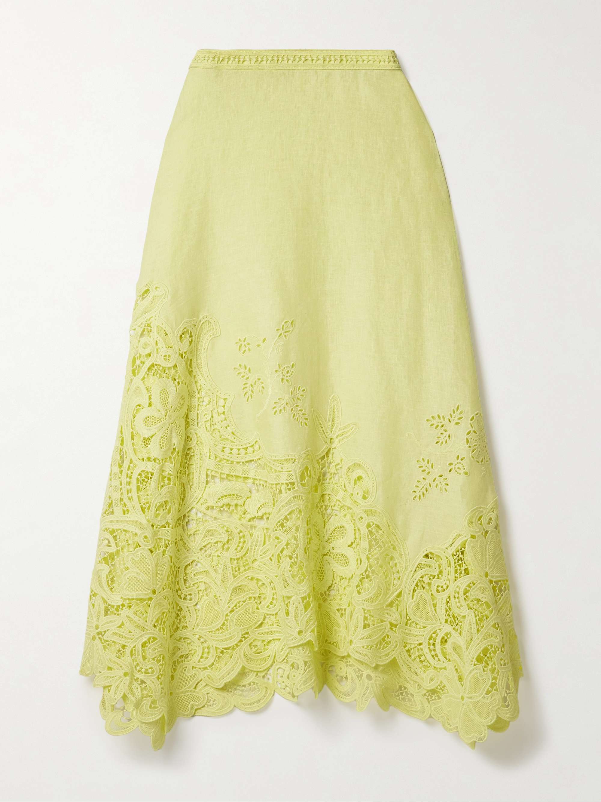 Rae guipure lace-paneled linen midi skirt view