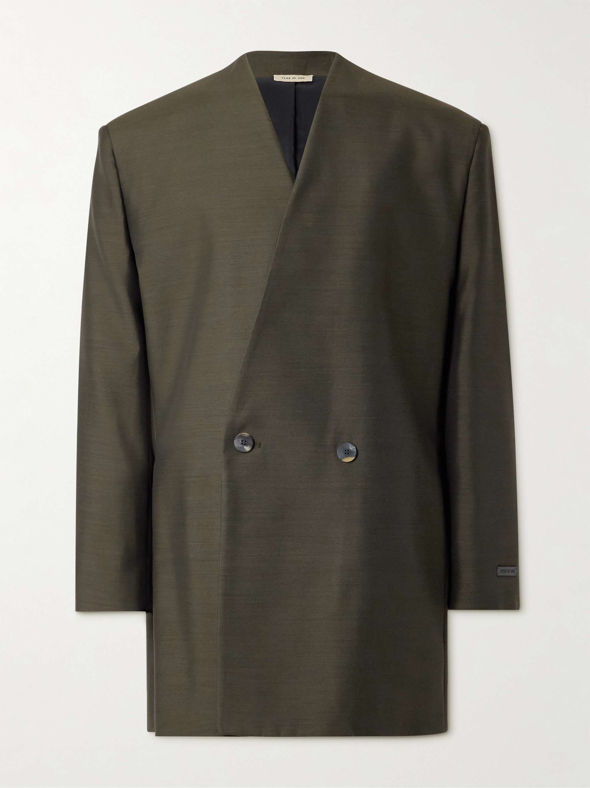 Oversized Logo-Appliquéd Double-Breasted Wool and Silk-Blend Suit Jacket view