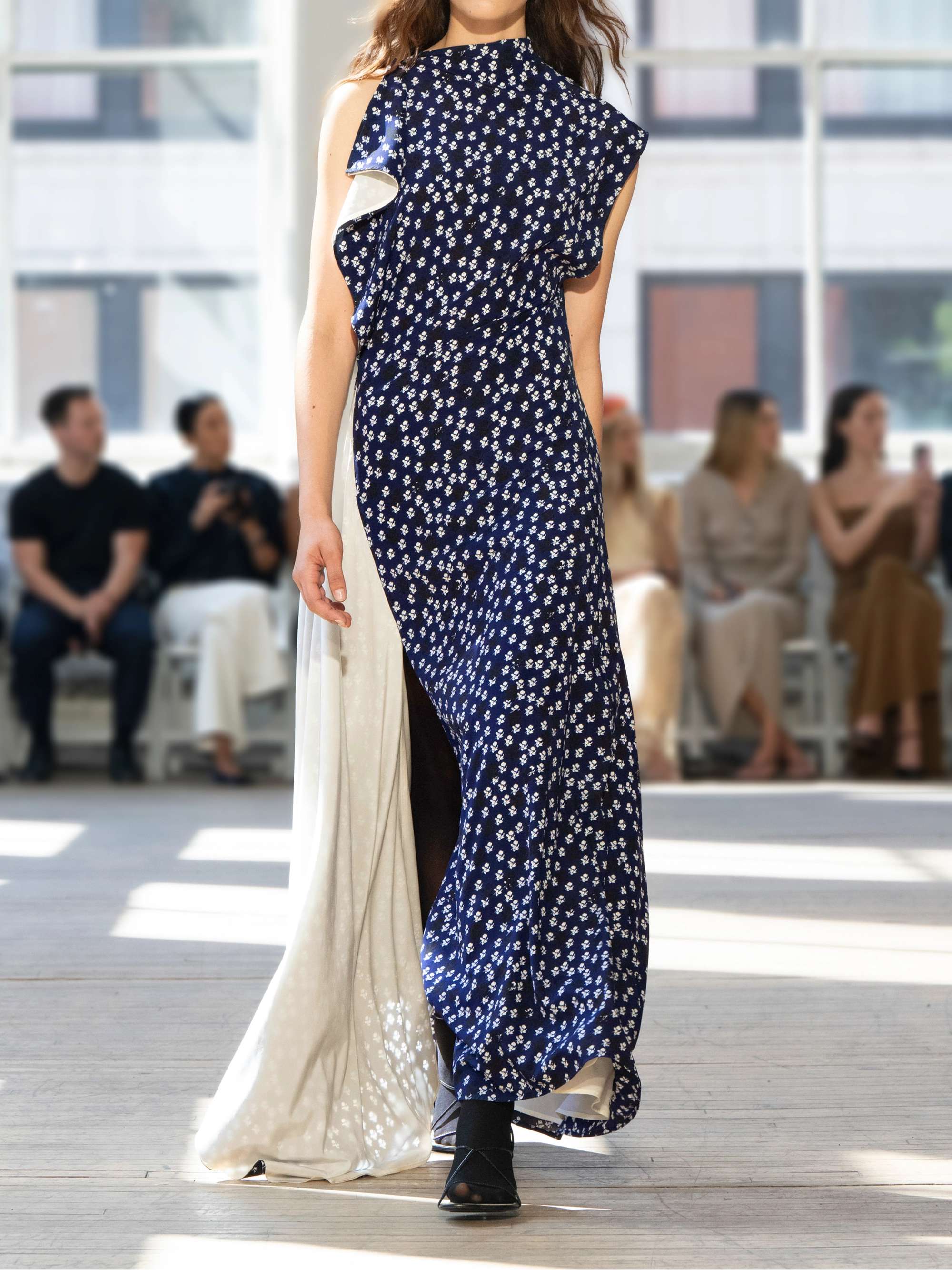 Devyn asymmetric draped floral-print poplin maxi dress view