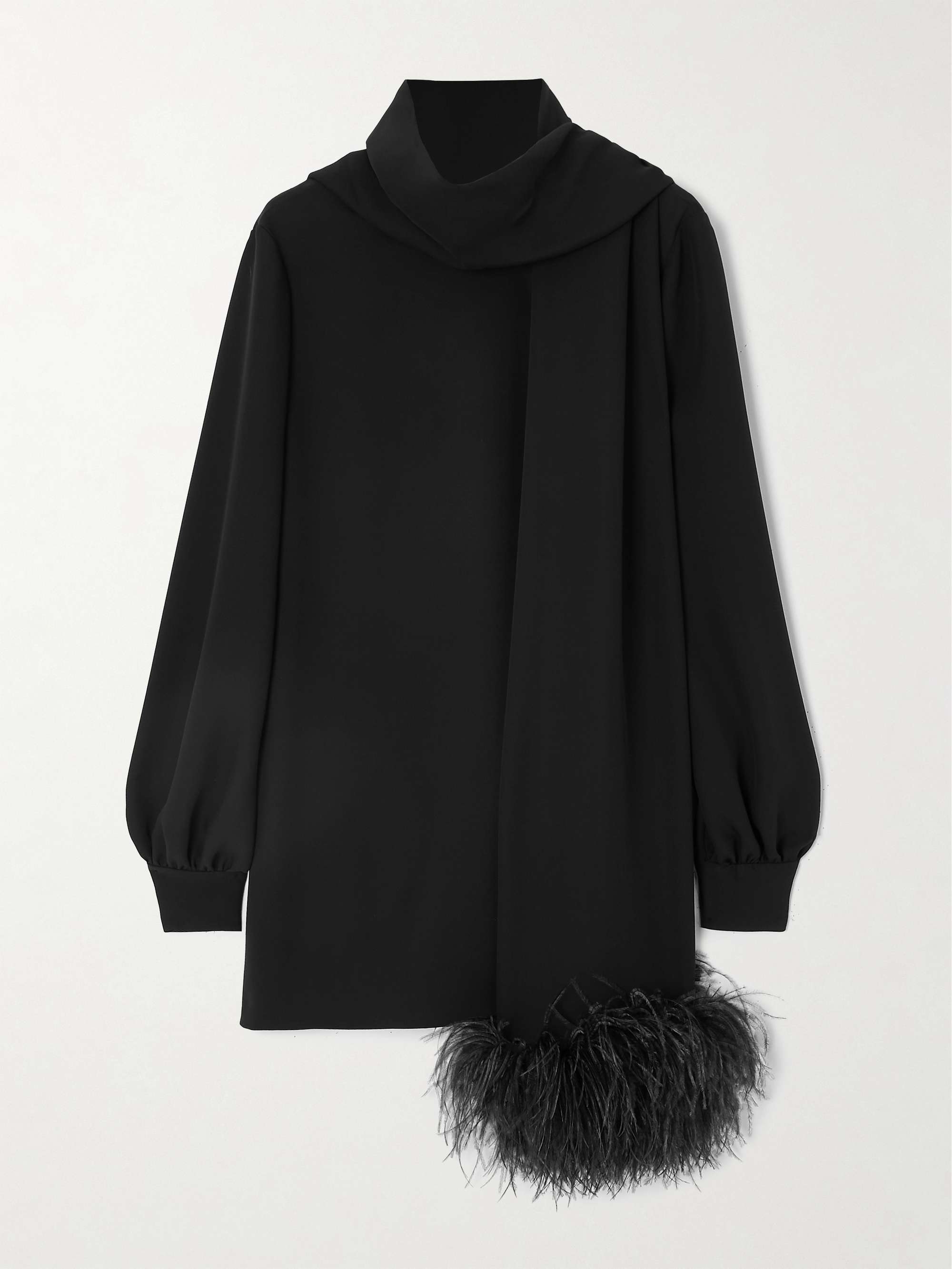 Feather-trimmed scarf-detailed silk crepe de chine blouse view