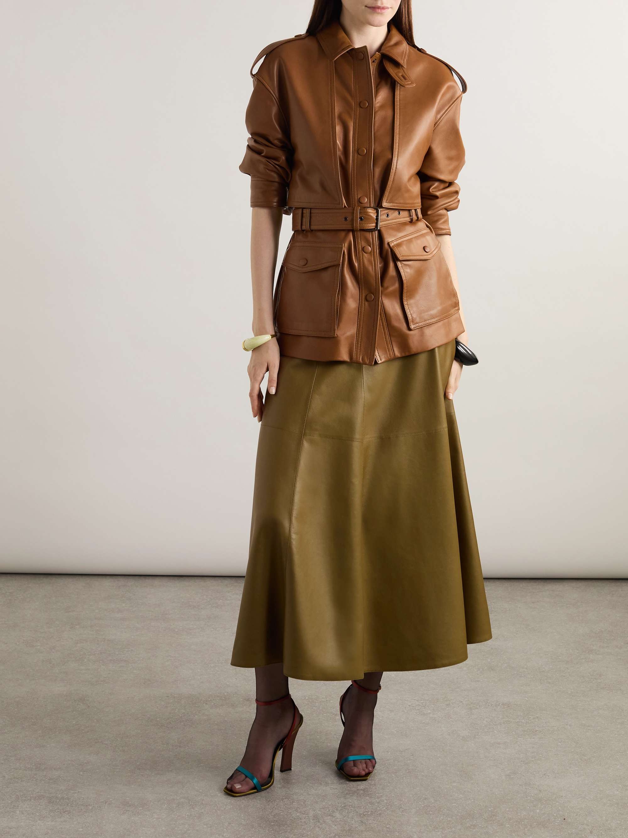 Belted leather jacket view